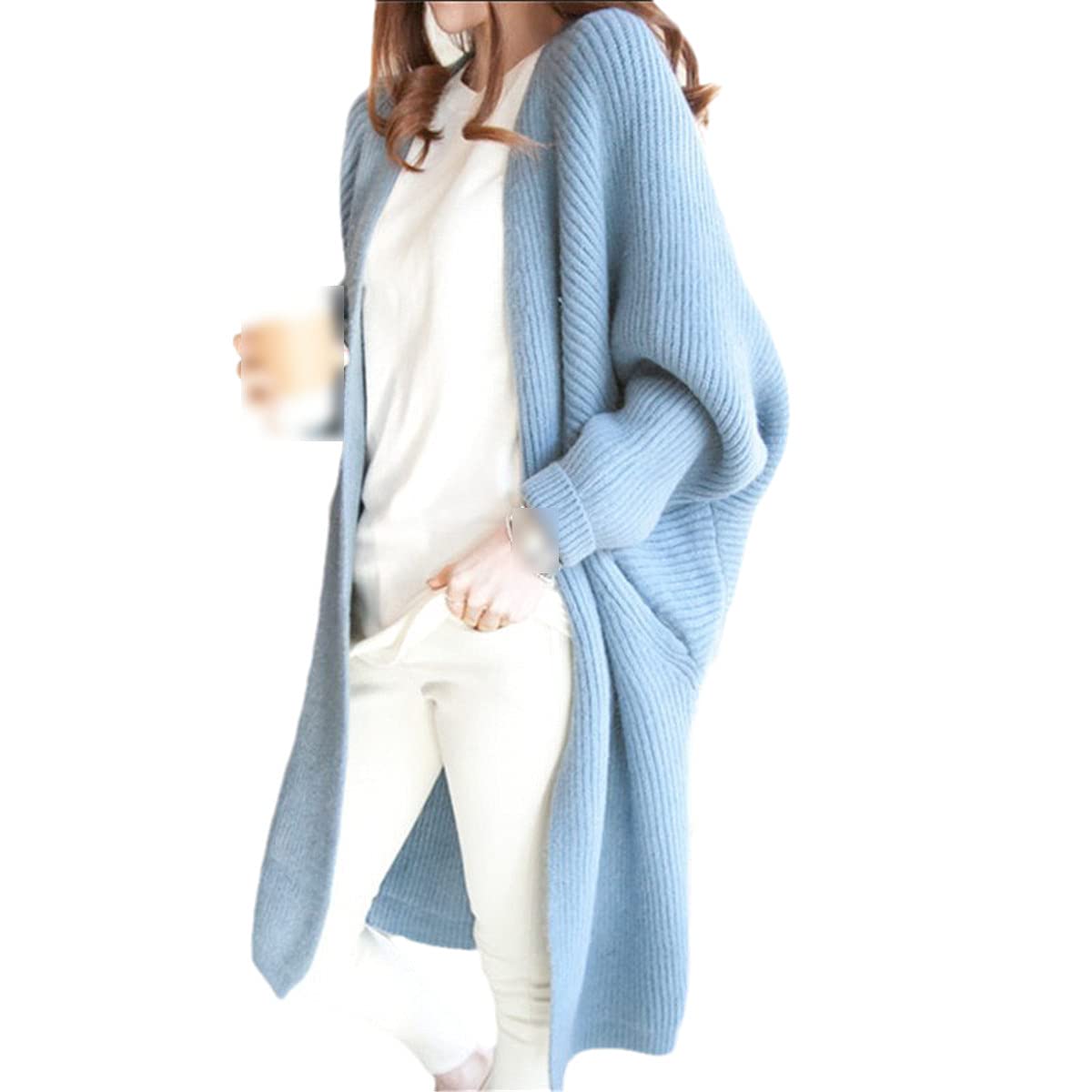 Women's Casual Long Cardigan - Solid Color Loose Knit Sweater with Bat Sleeves for Spring & Autumn | Perfect for Office Wear, Layering & Everyday Comfort