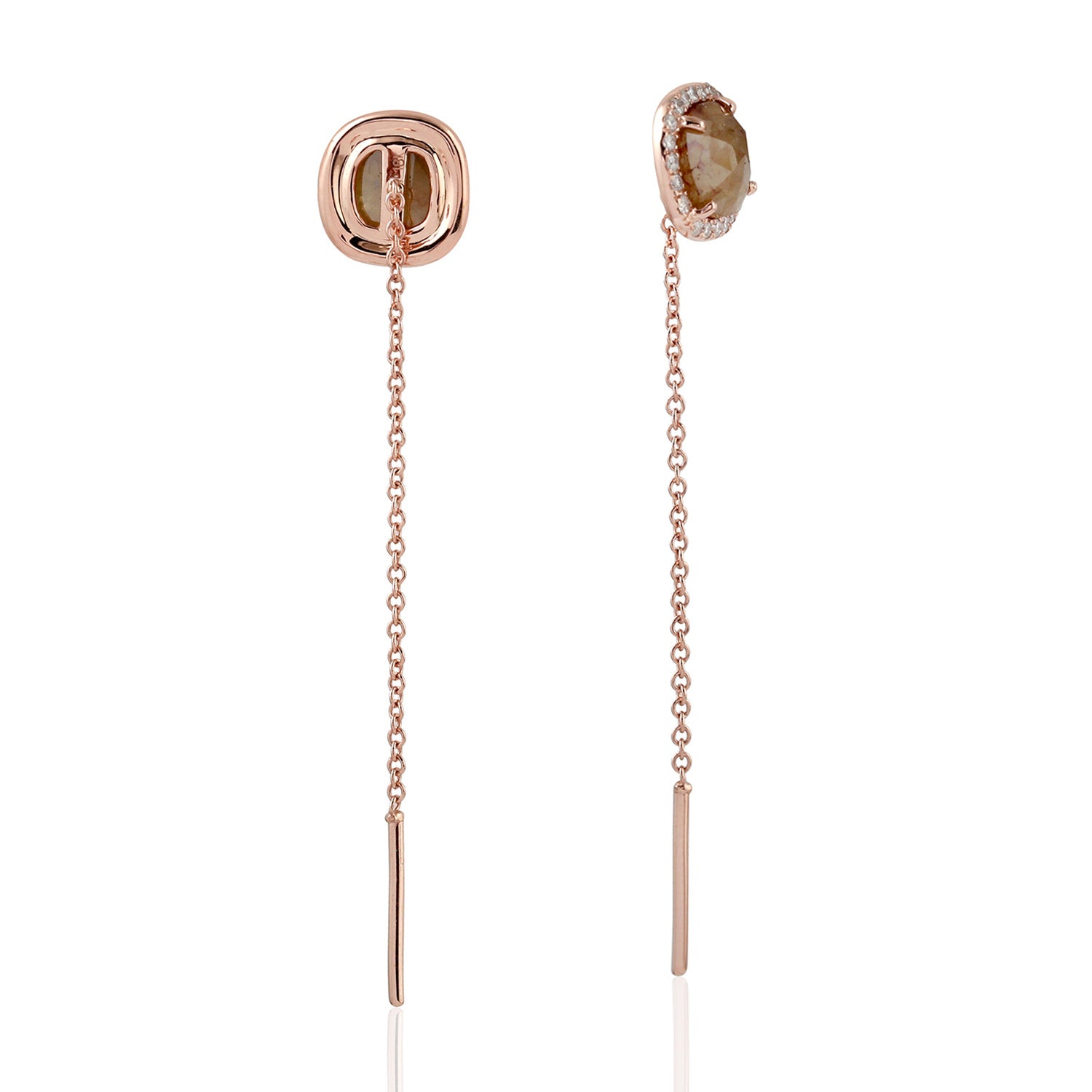 18K Rose Gold Ice Diamond Ear Thread Handmade Jewelry for Women - Elegant Dangling Earrings for Parties, Weddings & Special Occasions