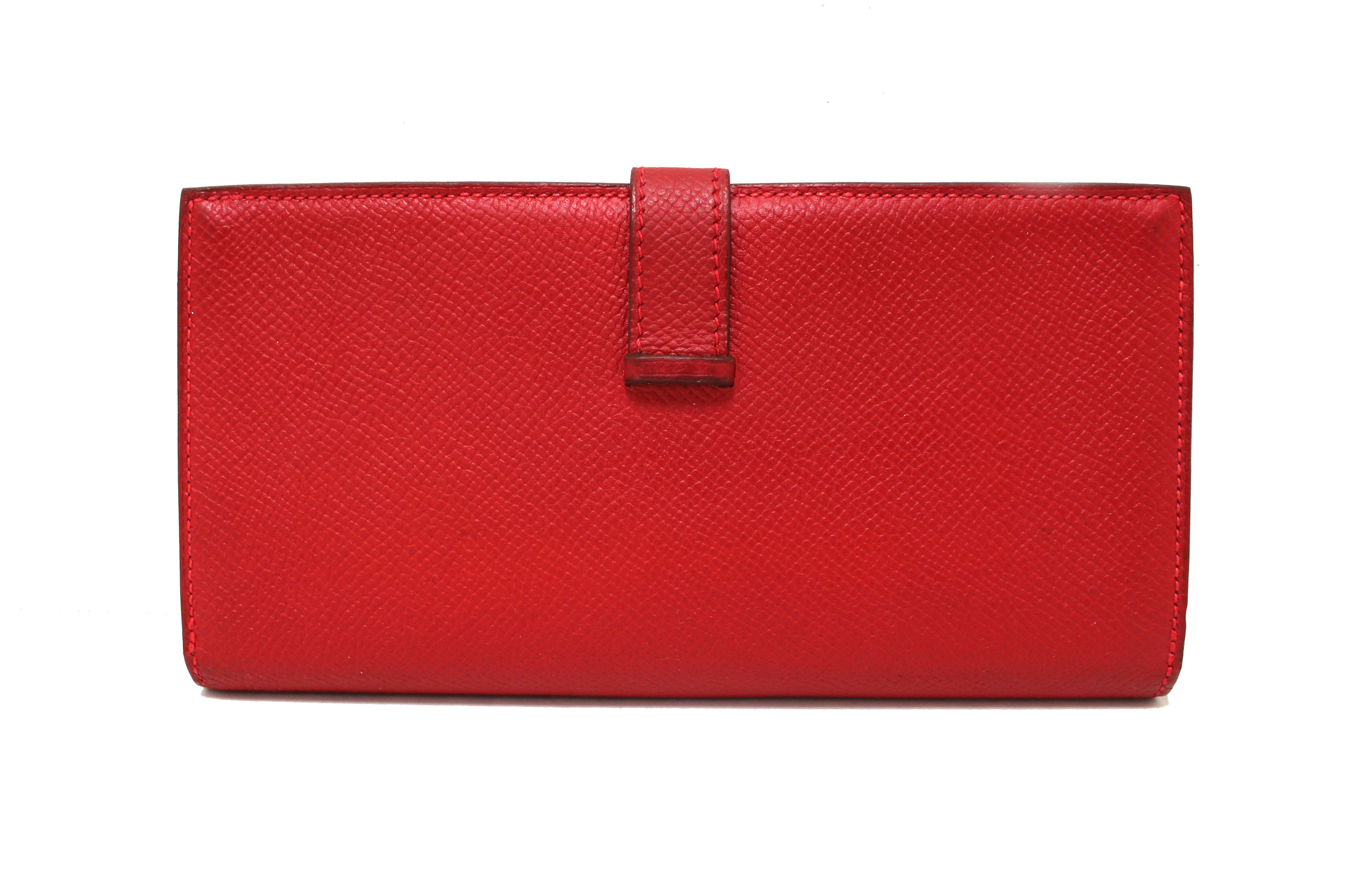 Authentic Hermes Dark Red Chevre Leather Bearn Long Bifold Wallet for Men - Luxury Slim Card Holder & Cash Organizer - Perfect for Business, Travel & Everyday Use