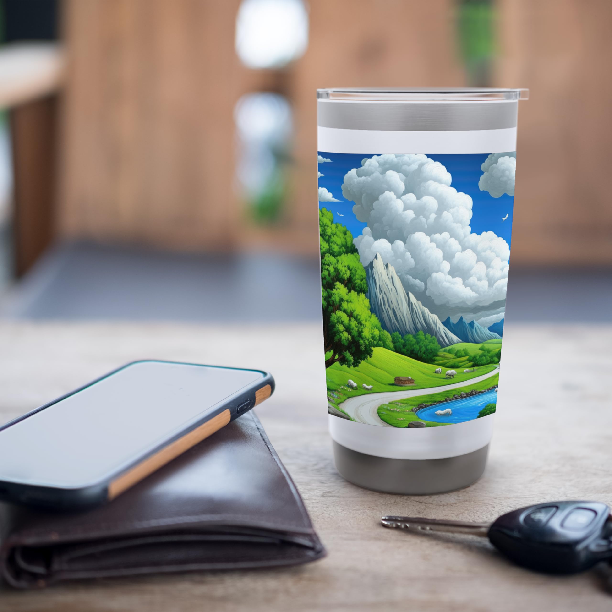 Stainless Steel Insulated Tumbler with Mountain Valley River Design - 20oz Vacuum Flask for Hot & Cold Drinks - Perfect for Hiking, Camping, Office and Outdoor Adventures