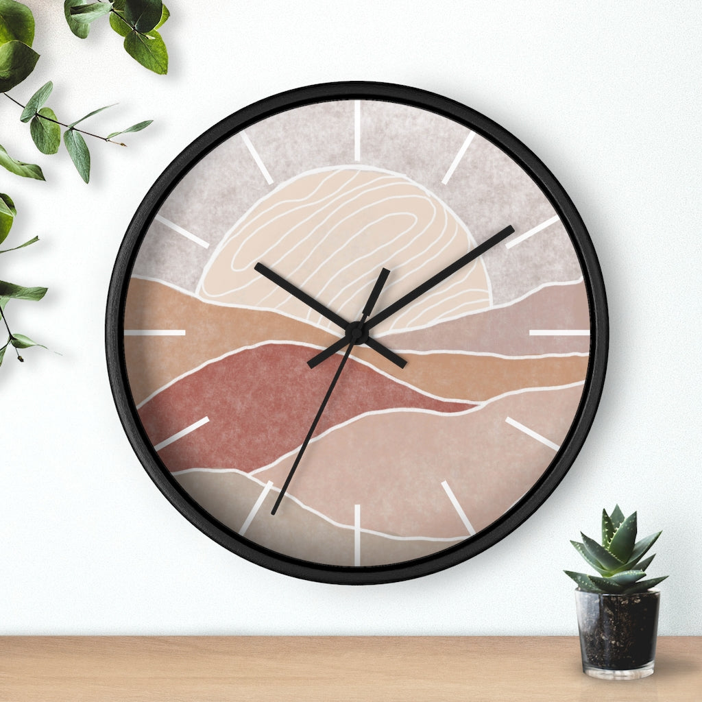 Silent Wall Clock with Sunset Modern Landscape Design - Battery Operated, No Ticking Noise - Perfect for Living Room, Bedroom, and Office Decor