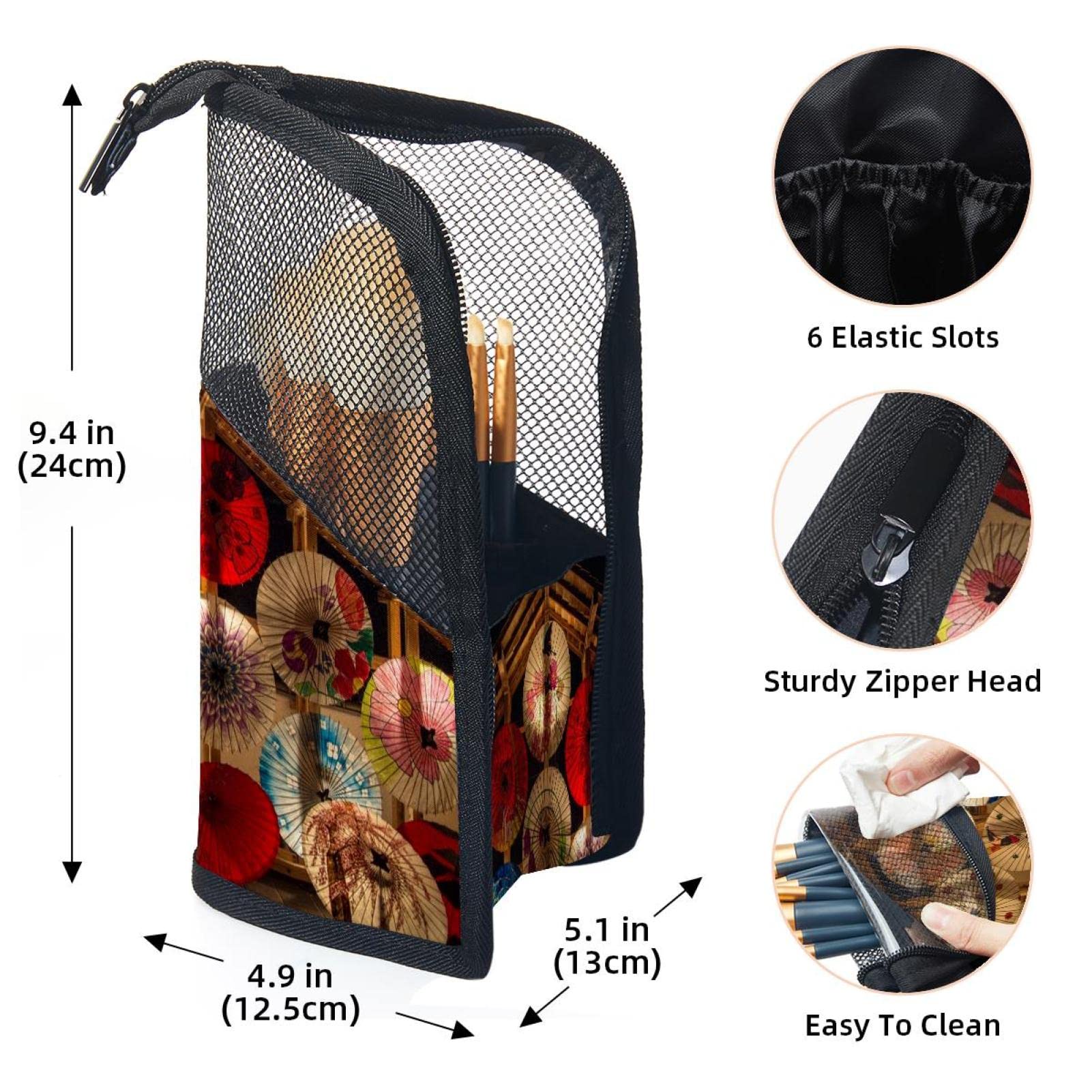 Premium 12-Piece Makeup Brush Organizer Bag with Ancient Paper Umbrella - Portable Cosmetic Brush Holder Case for Travel, Home Vanity & Professional Makeup Artists