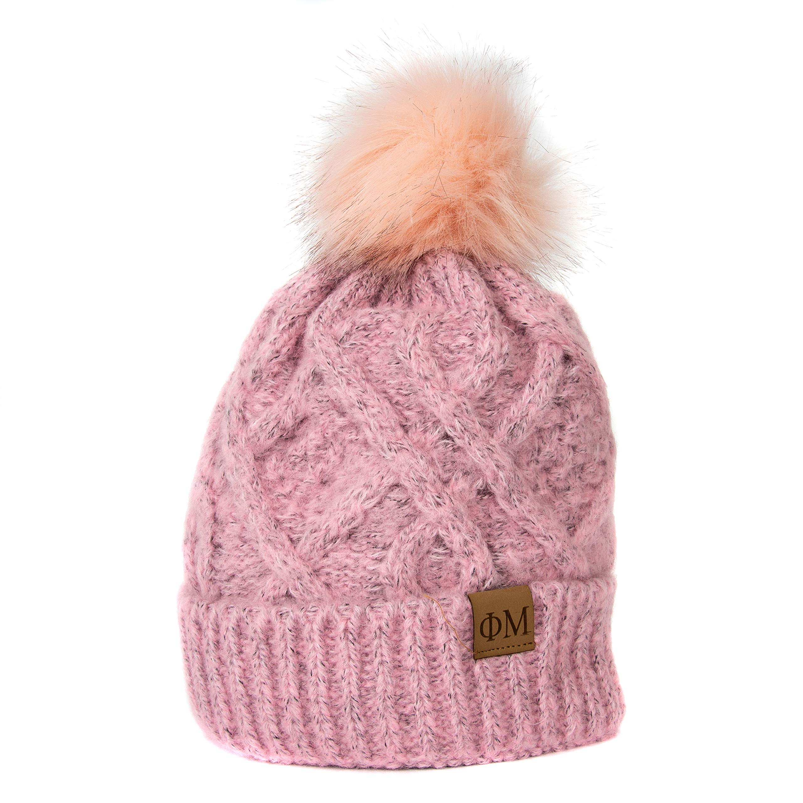 Desert Cactus Phi Mu Beanie Hat with Faux Fur Pom - Soft Winter Knit Hat for Women in Pink | Perfect for College Sorority, Winter Fashion & Outdoor Activities