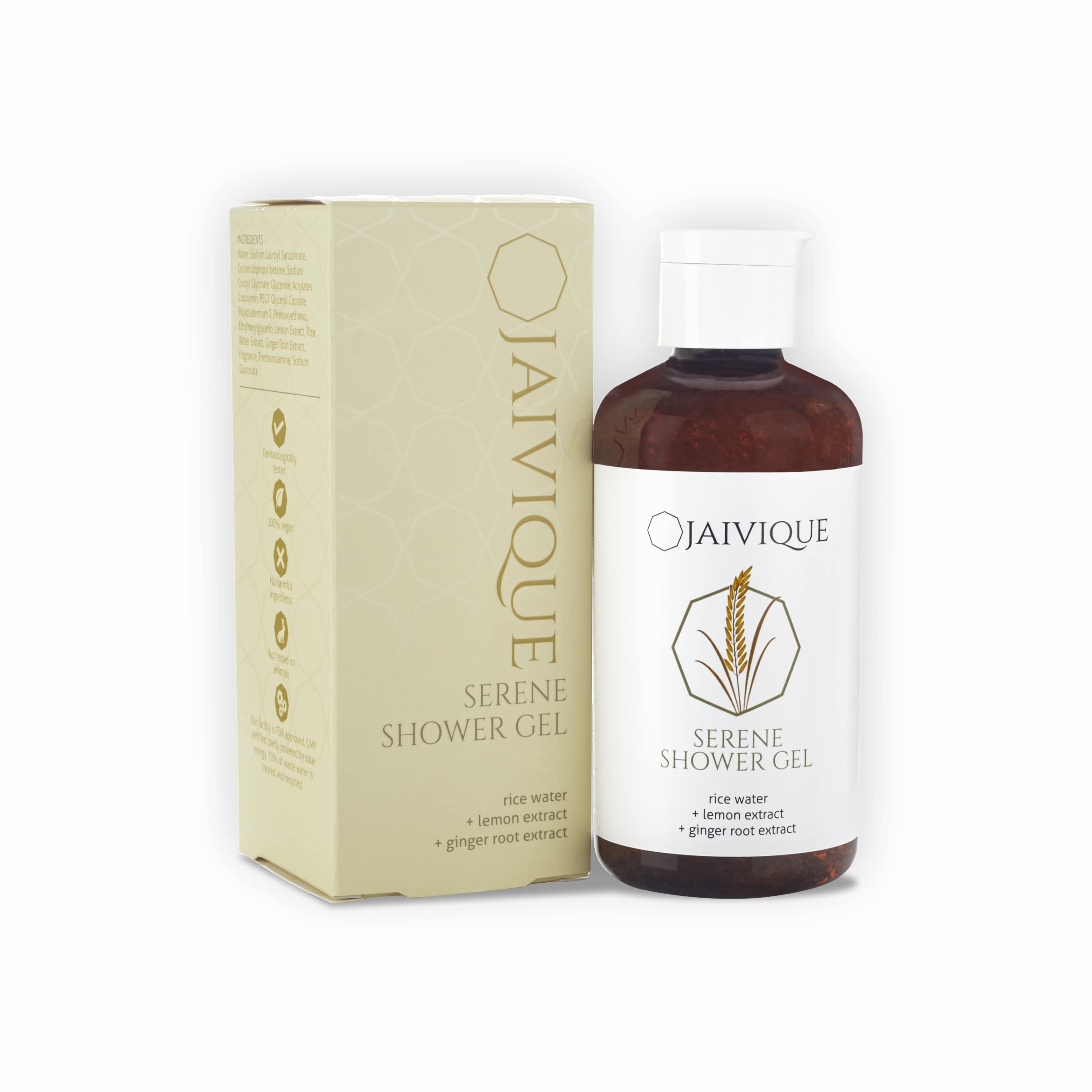 Jaivique Serene Shower Gel for Men & Women - Gentle Cleansing with Rice Water, Lemon & Ginger Extracts - Hydrating Body Wash for Dry, Sensitive Skin - Perfect for Daily Shower & Spa Relaxation at Home