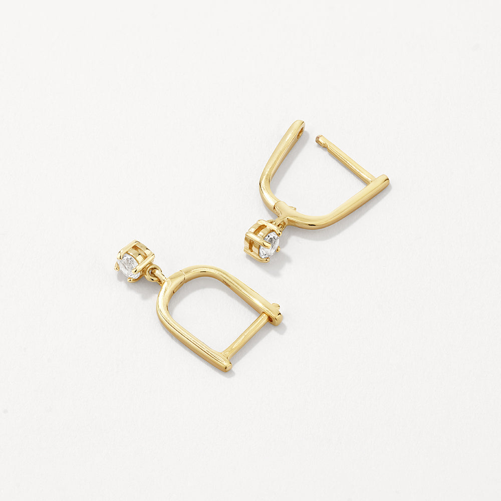 White Topaz U Hoop Drop Charm Huggie Earrings in Gold - Perfect for Everyday Wear & Special Occasions