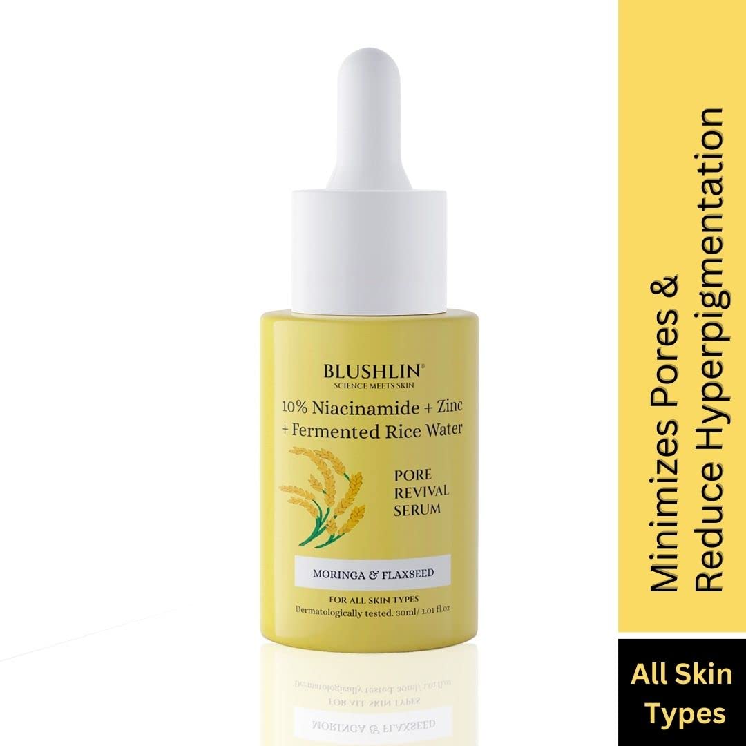 BLUSHLIN 10% Niacinamide Serum with Vitamin C & Alpha Arbutin - Brightening & Glowing Facial Serum for Oily, Acne-Prone Skin | Reduces Pores & Dark Spots with Zinc & Brown Rice Extract | 30ml | Perfect for Daily Skincare Routine & Nighttime Use