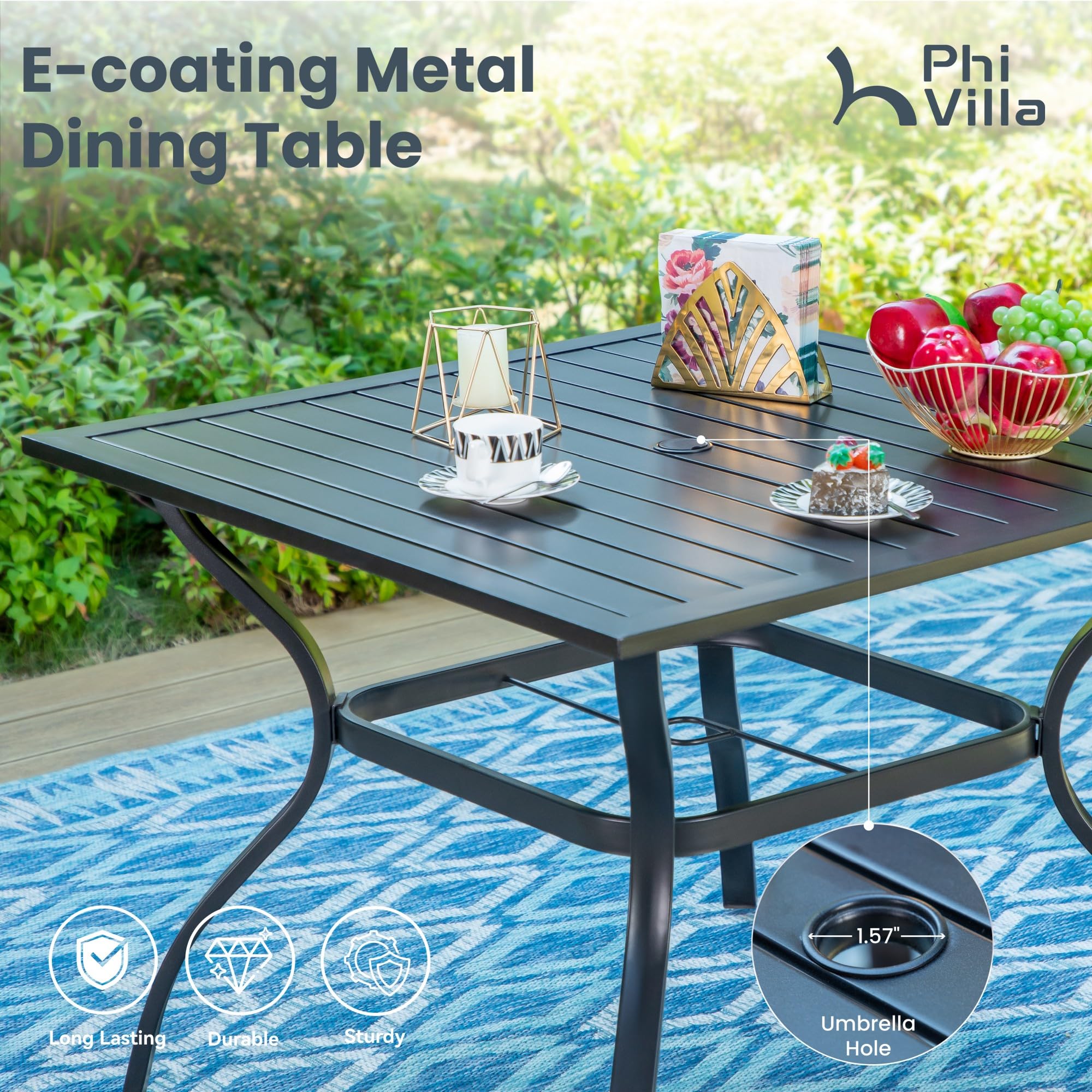 PHI VILLA 5-Piece Outdoor Dining Set with Swivel Chairs & 37