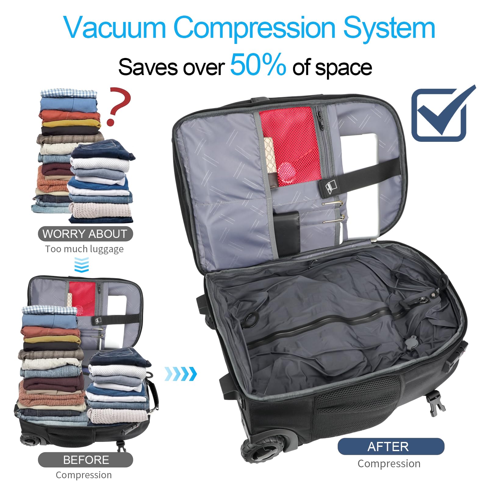 50L Anti-Theft Water-Resistant Rolling Backpack - Travel Laptop Backpack with Wheels for Business Commuting & Airplane Carry-On Luggage - Perfect for Business Trips, College Students & Daily Commute