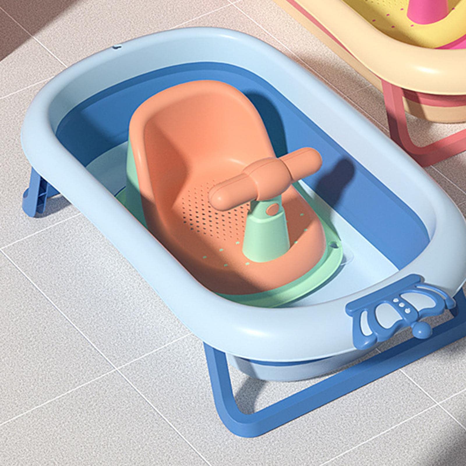 Anti-Slip Baby Bathtub Seat with Soft Cushion - Safe Bath Seat Support for Infants 6+ Months (Green & Orange) - Perfect for Secure Bathing & Toddler Safety