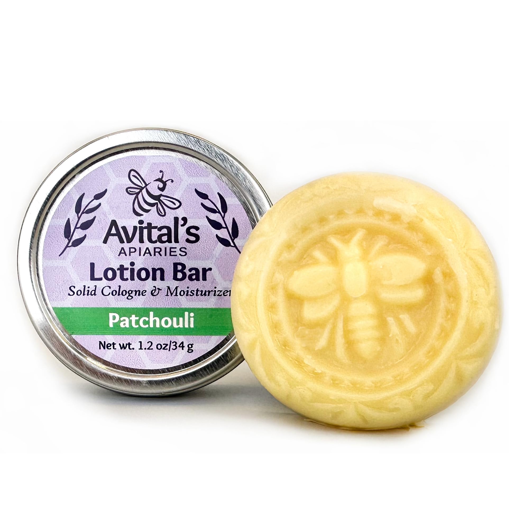 Avitals Moisturizing Lotion Bar with Beeswax & Natural Oils - Cocoa Butter, Shea Butter, Argan Oil, Vitamin E - Patchouli Scented for Dry Skin Care - Perfect for Travel, Gym Bag & Handbag Hydration