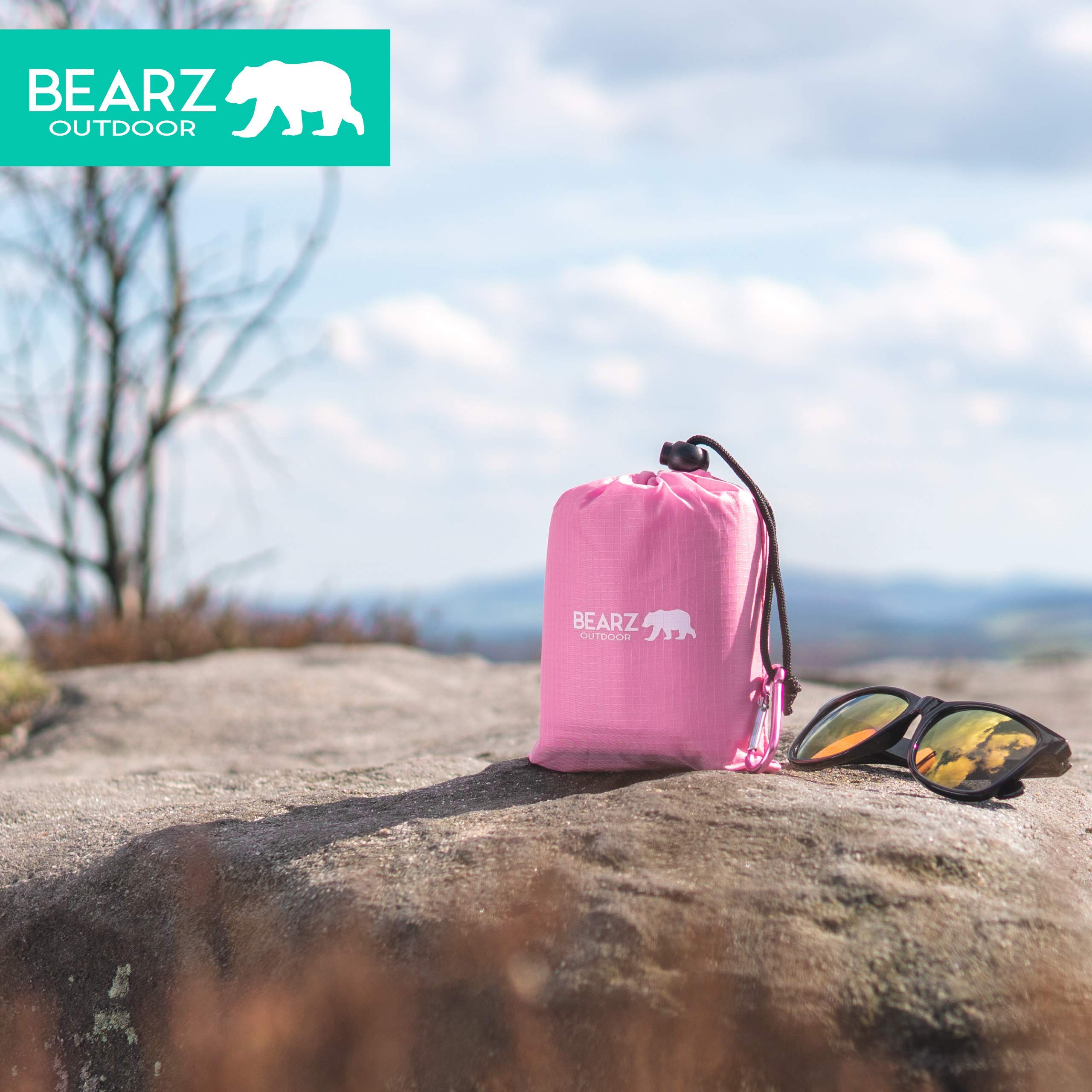 **Waterproof Pocket Picnic Blanket with Stakes - Portable Travel & Beach Blanket for Camping, Outdoor Picnics, Hiking, and Beach Days (Pink)**