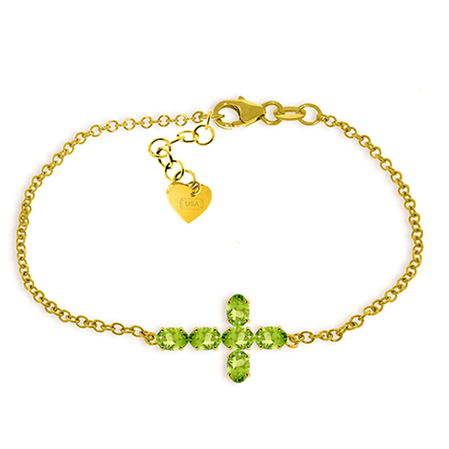 14K Solid Gold Cross Bracelet with 1.7 CTW Natural Peridot – Galaxy Gold GG Collection | Elegant Jewelry for Women, Perfect for Gifts, Church, Weddings & Everyday Wear