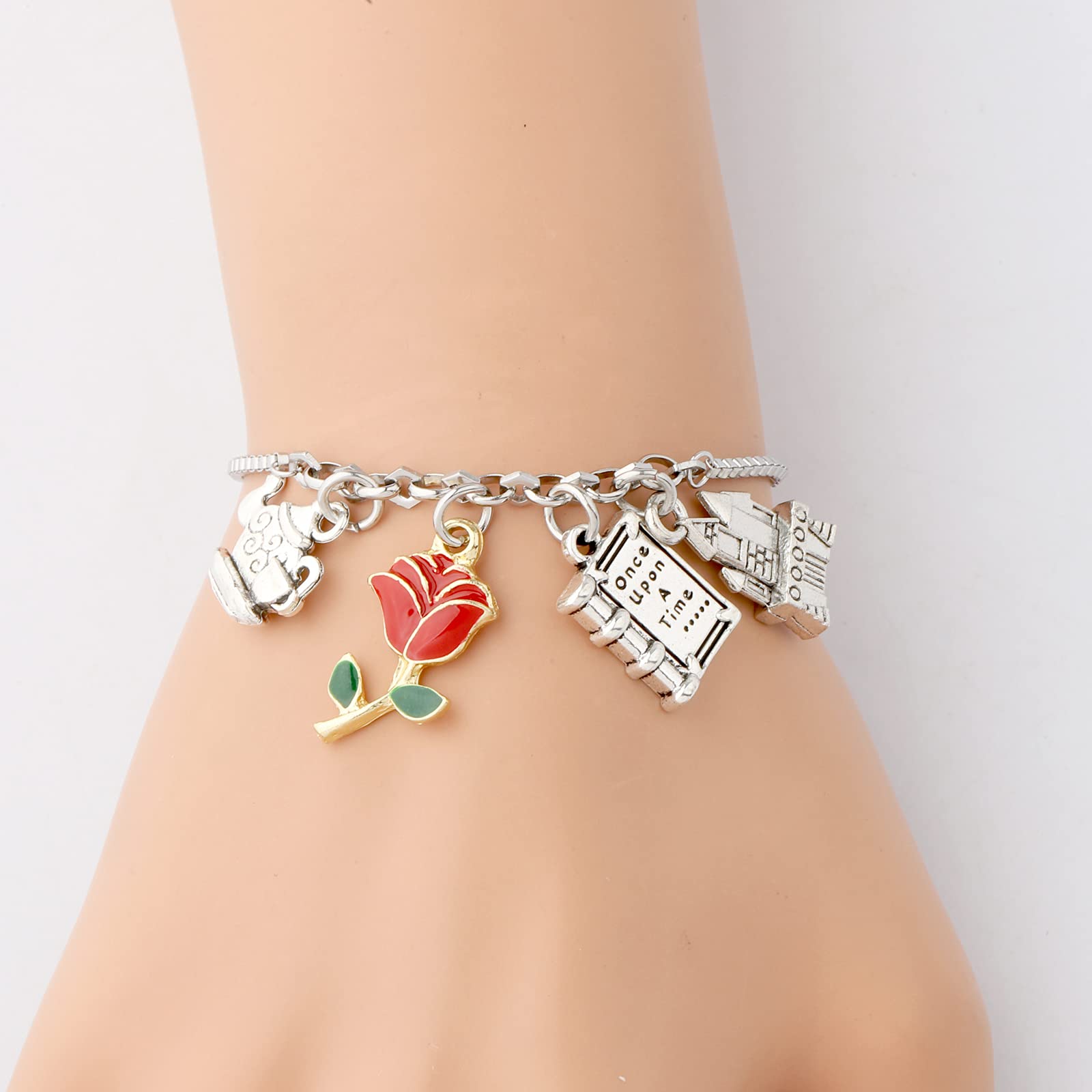 MYOSPARK Beauty and the Beast Inspired Belle Rose Flower Princess Bracelet - Disney Movie Jewelry Gift for Women, Girls, Fans - Perfect for Cosplay, Birthday, Anniversary, Valentine's Day Gifts