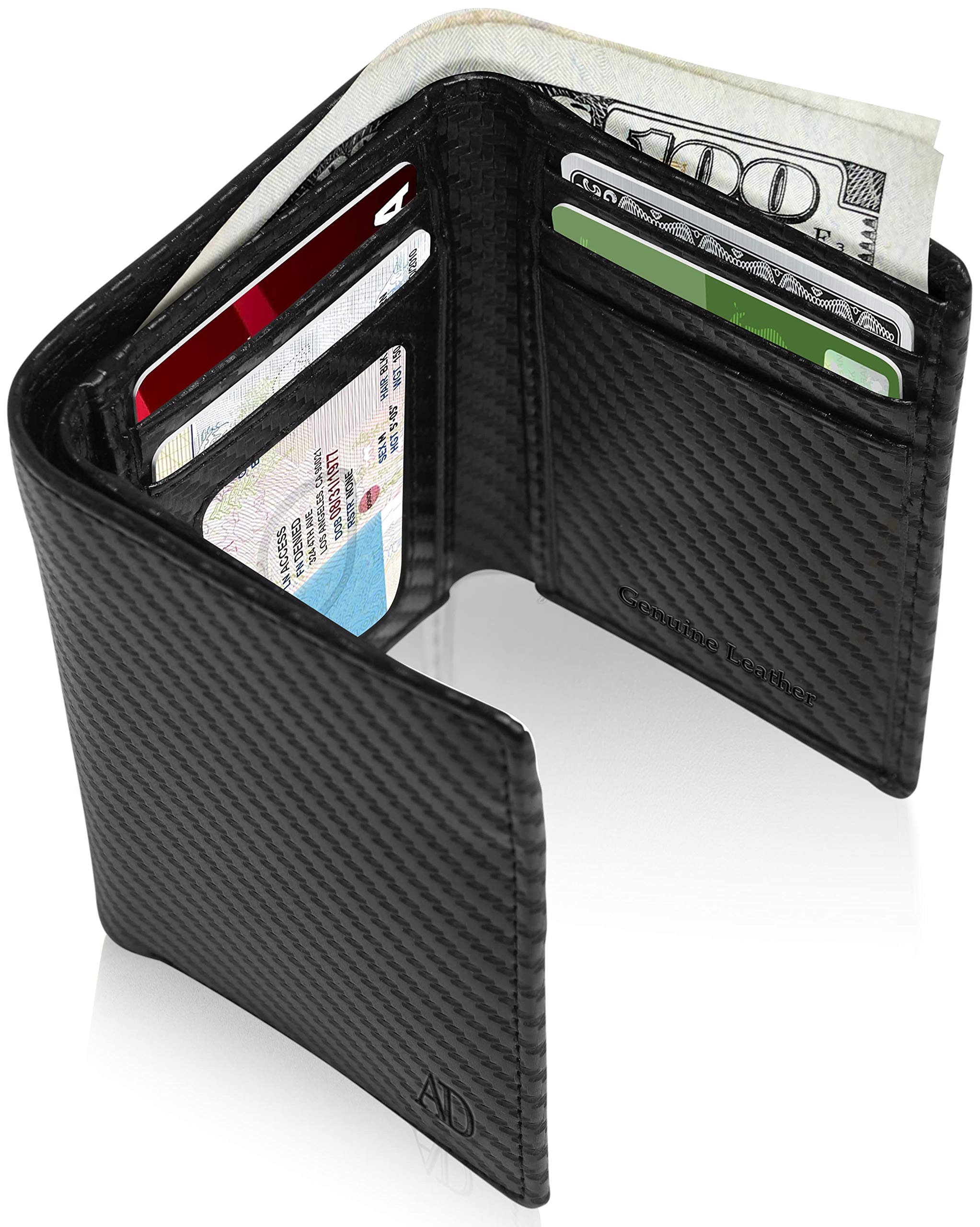 Slim RFID Blocking Trifold Wallet for Men - Genuine Leather Front Pocket Wallet with ID Window - Secure Personal Data - Perfect Gift for Dad, Husband & Boyfriend (Office, Travel & Everyday Use)