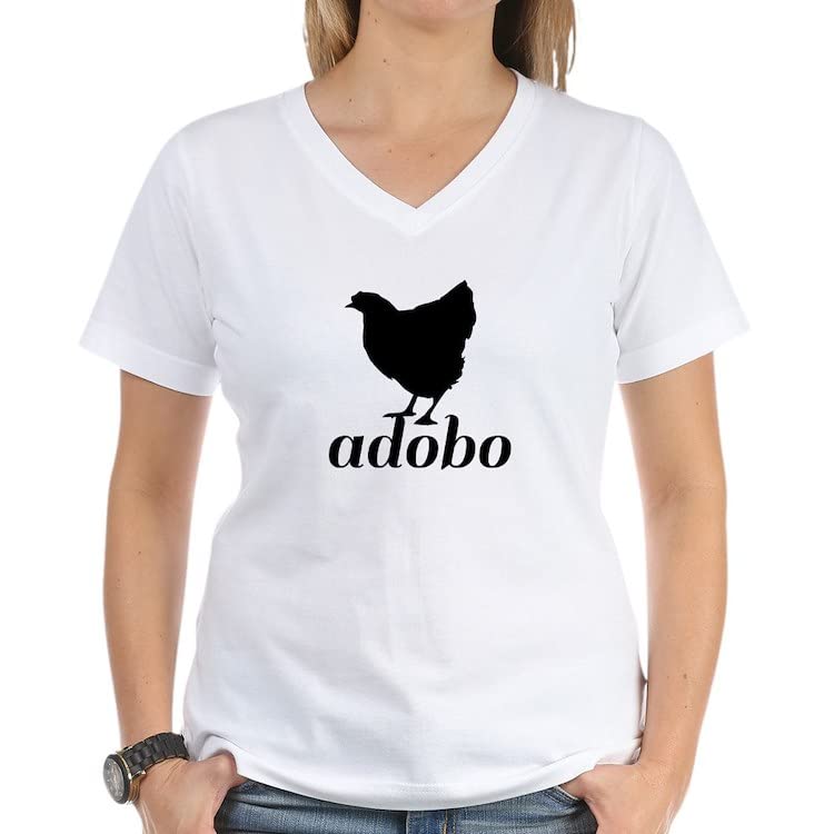 Chicken Adobo Women's V-Neck Cotton T-Shirt | Comfortable & Stylish Casual Wear for Filipino Food Lovers | Perfect for Family Gatherings, Cultural Events & Everyday Outfits