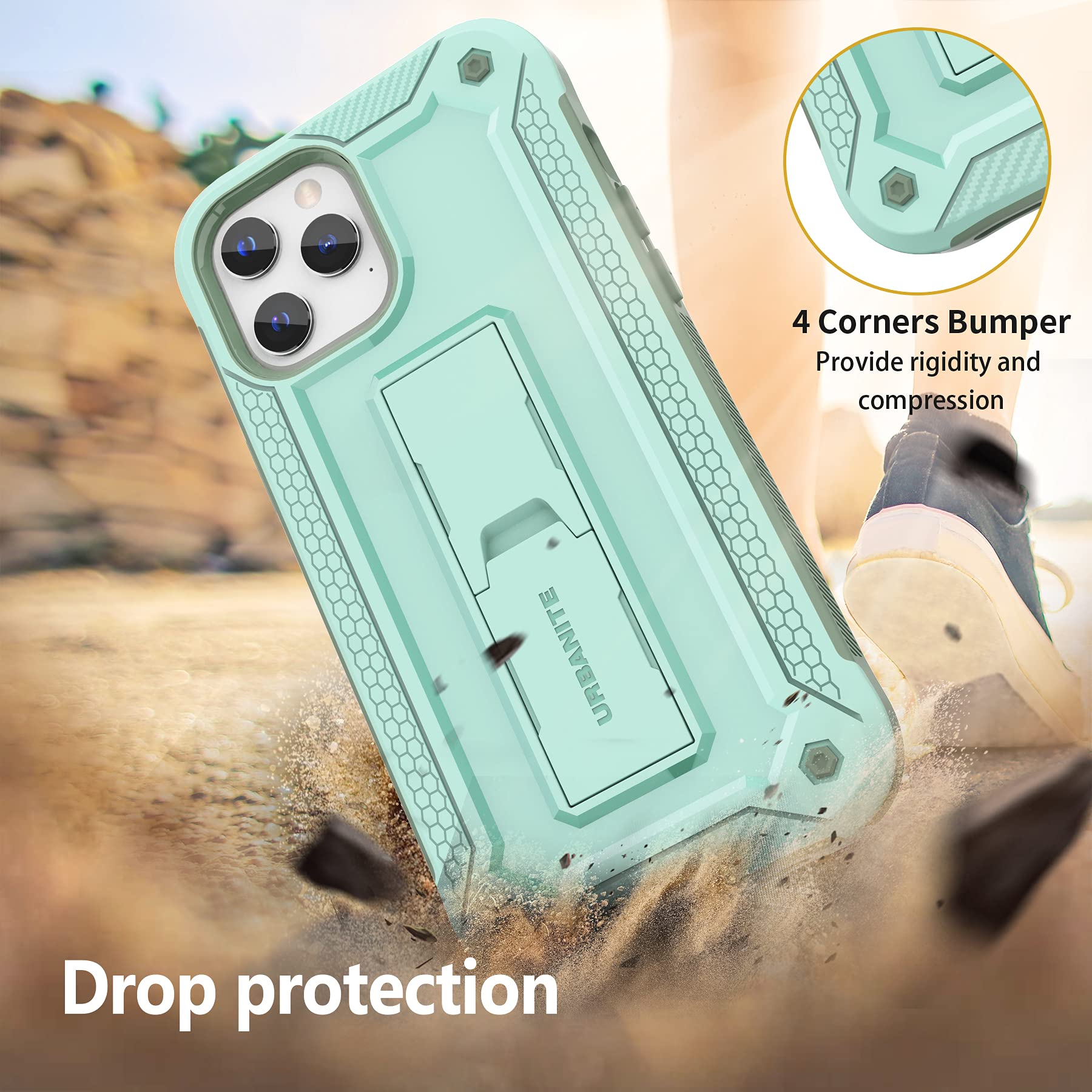 Premium URBANITE iPhone 12 Pro Max Case 6.7 Inch - Military Grade Shockproof Dual Layer Protection Cover with Built-in Kickstand & Screen Protector (Mint Green) - Perfect for Outdoor Activities, Travel & Daily Use