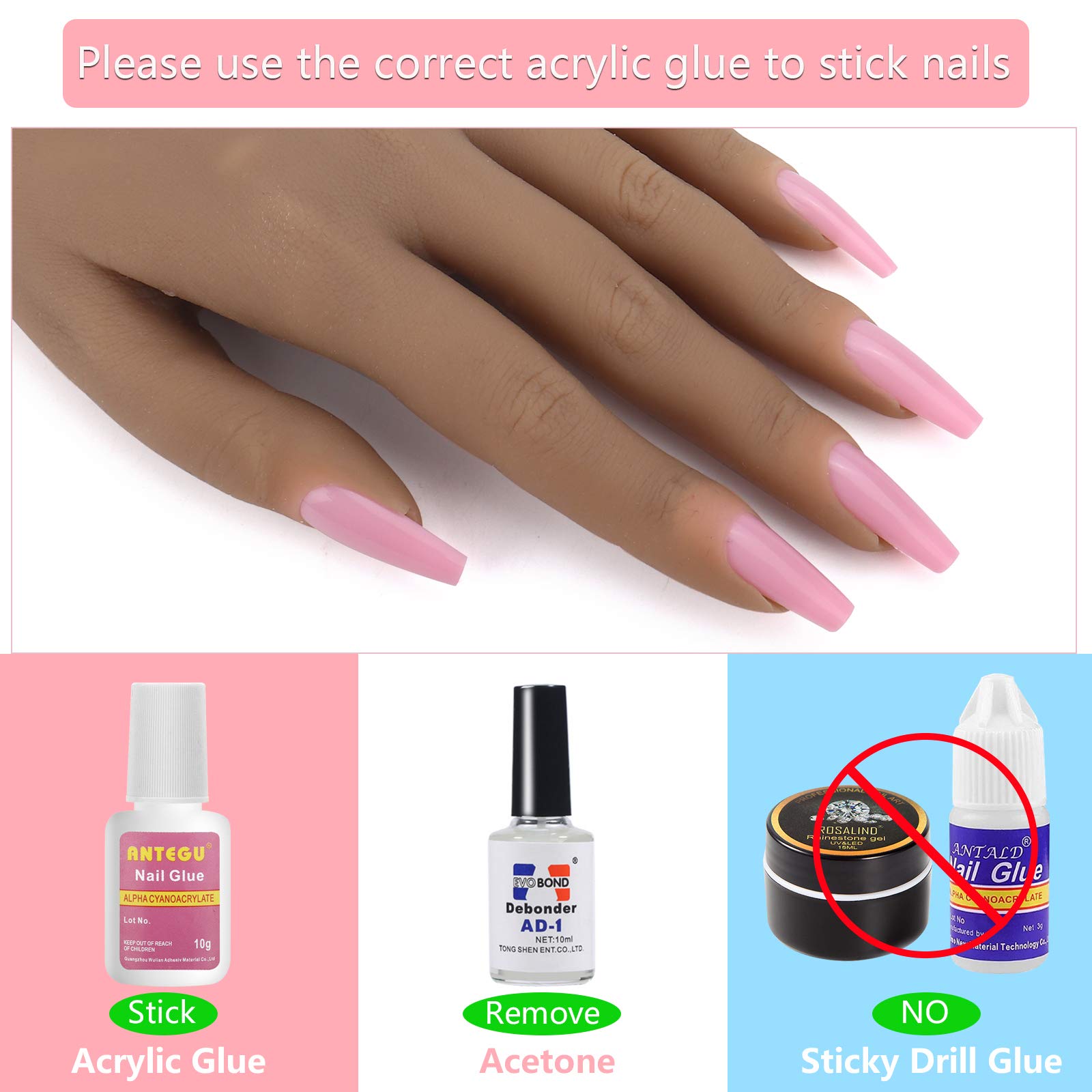 Realistic Silicone Nail Training Hand with Stand - Flexible Bendable Mannequin Hand for Acrylic Nails Practice, DIY Nail Art & Print Training Tool (Left Hand) - Perfect for Salon Professionals & Home Nail Enthusiasts
