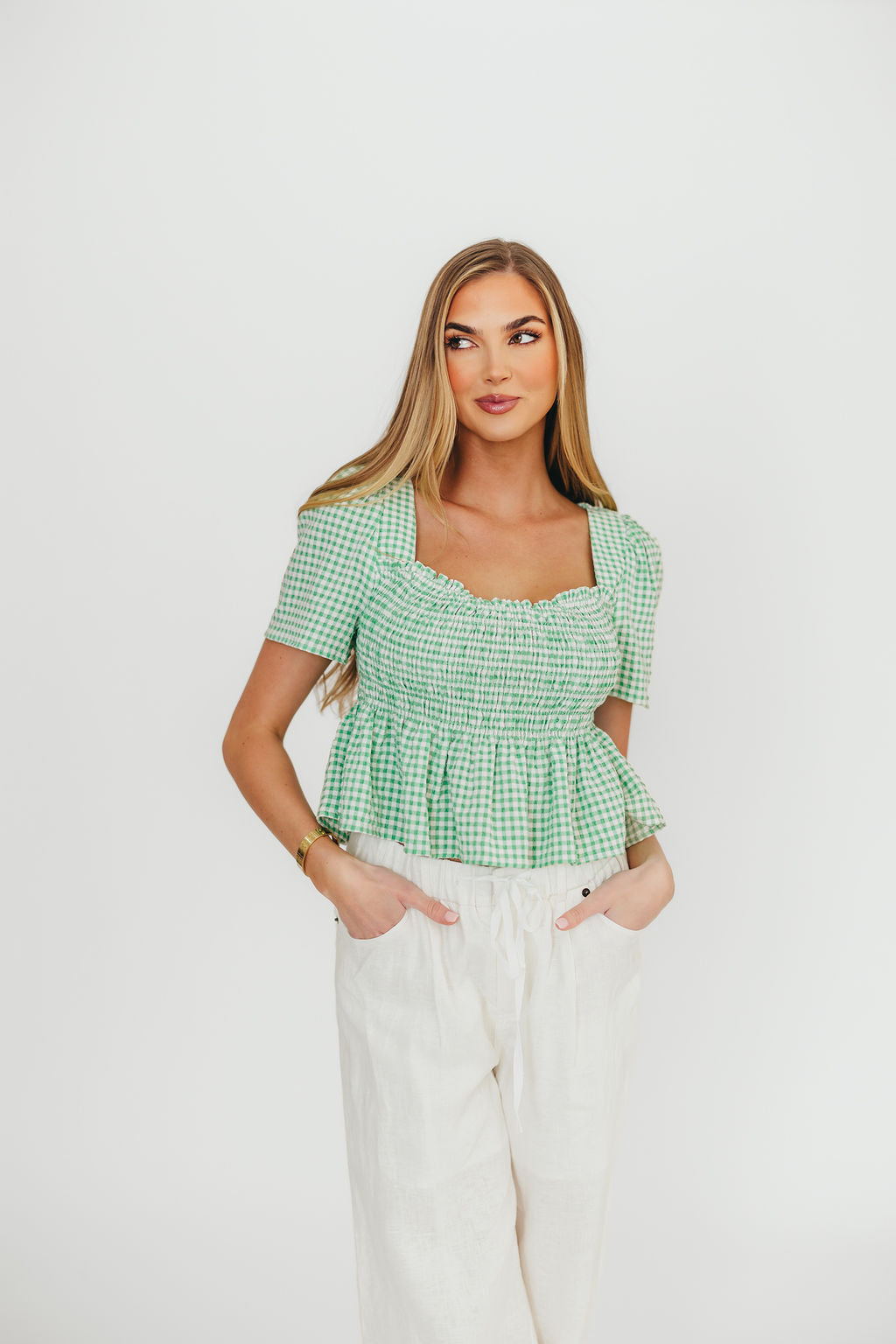 Murphy Smocked Puff Sleeve Blouse - Green Floral Summer Top for Women | Perfect for Office Wear, Date Nights & Special Occasions