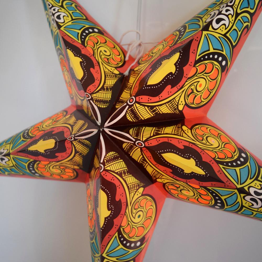 24 Pack Orange Yellow Raam Glitter Paper Star Lanterns - Hanging Wedding Party Decorations for Indoor Outdoor Events, Birthday Celebrations & Festival Lighting