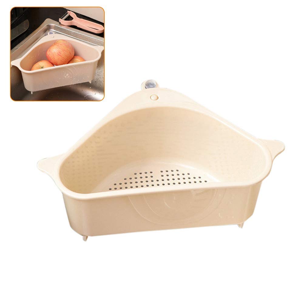 Stainless Steel Sink Drain Shelf - Triangle Hanging Kitchen Sink Organizer with Suction Cups | Space-Saving Corner Storage for Fruits, Vegetables & Sponges | Perfect for Kitchen, Bathroom & RV Sink Organization