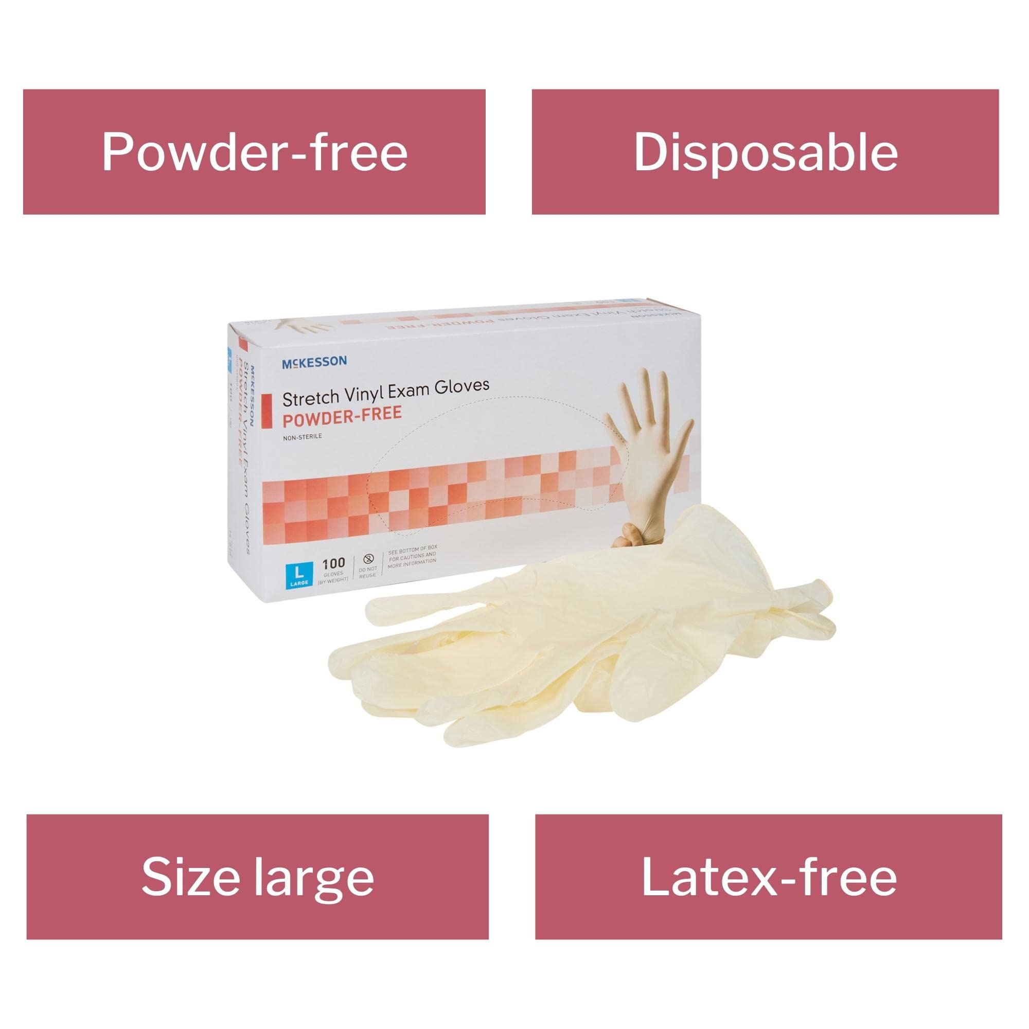 McKesson 14 818 Vinyl Exam Gloves - Non-Sterile, Powder-Free, Large (1000 Count) - Ideal for Medical Checkups, Dental Visits & Food Handling
