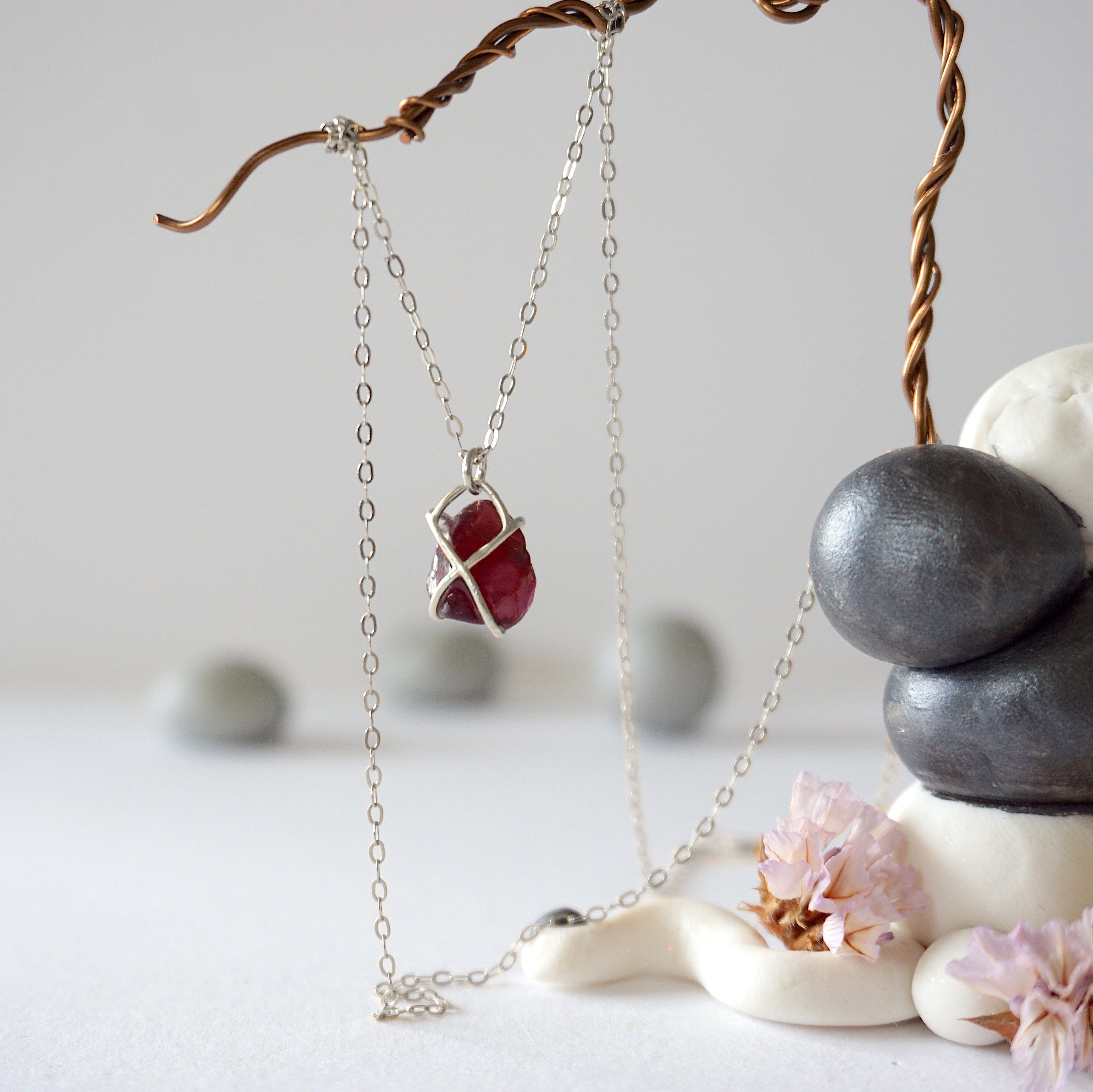 Garnet Sterling Silver Huggie Charm Necklace - Elegant Dainty Jewelry for Women, Perfect for Everyday Wear, Gifts & Special Occasions