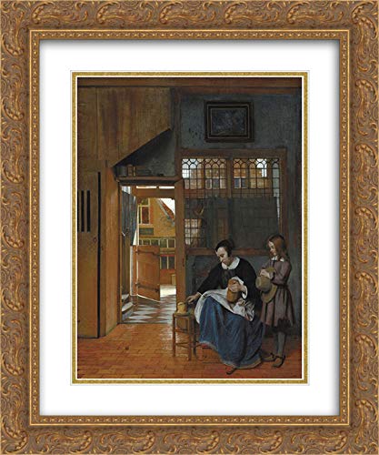 Pieter de Hooch 15x17 Gold Ornate Framed Art Print - A Woman Preparing Bread and Butter for a Boy | Double Matted Museum Quality Reproduction | Perfect for Dining Room, Living Room & Office Decor