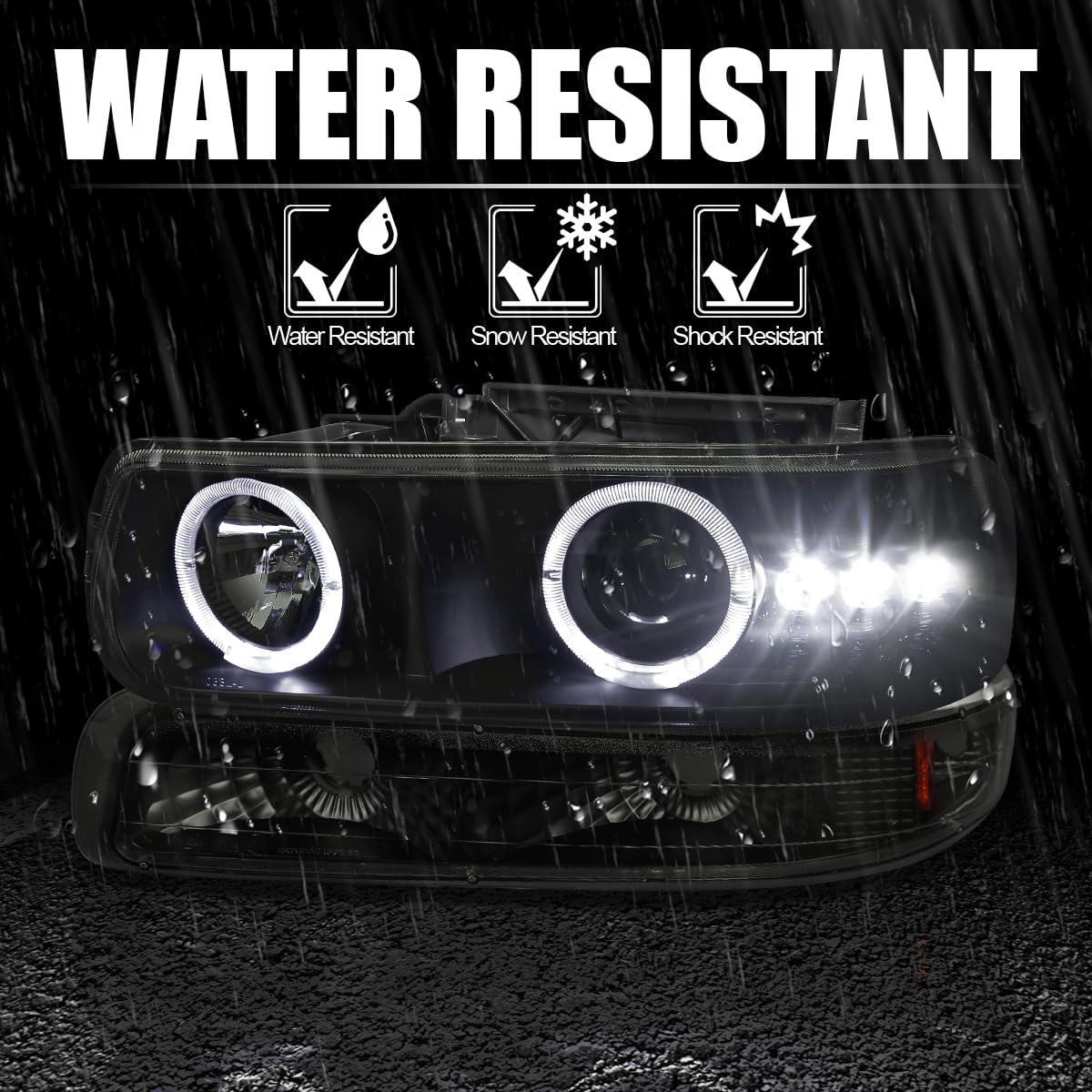Spec-D Tuning Smoke LED Halo Projector Headlights with Bumper Lights - Compatible with 1999-2002 Chevy Silverado 1500/2500/3500 & 2000-2006 Tahoe - Left & Right Pair Headlamp Assembly - Upgrade for Night Driving & Off-Road Adventures