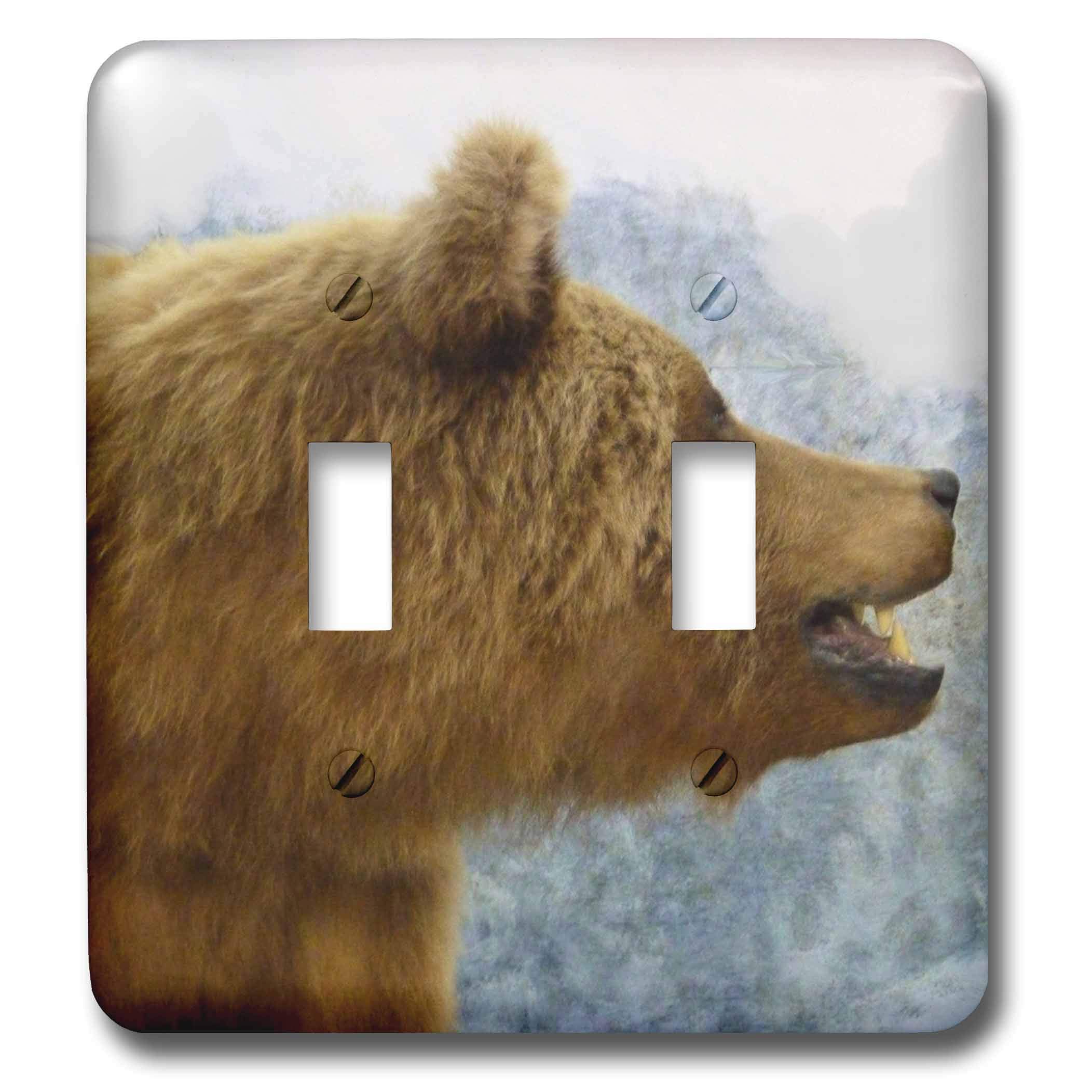 3D Rose Brown Bear Up Close Double Toggle Switch - Wall Decor, Home Office, Cabin, Lodge, Wildlife Theme Room Decor