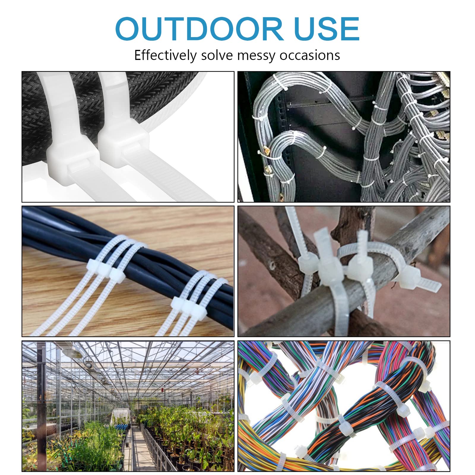 1000 Pcs 4-Inch White Nylon Cable Ties - Self-Locking Clear Plastic Zip Ties for Wires, Cords & Organizing | Durable Thin Wraps for Indoor & Outdoor Use, Home Office, Gardening & DIY Projects