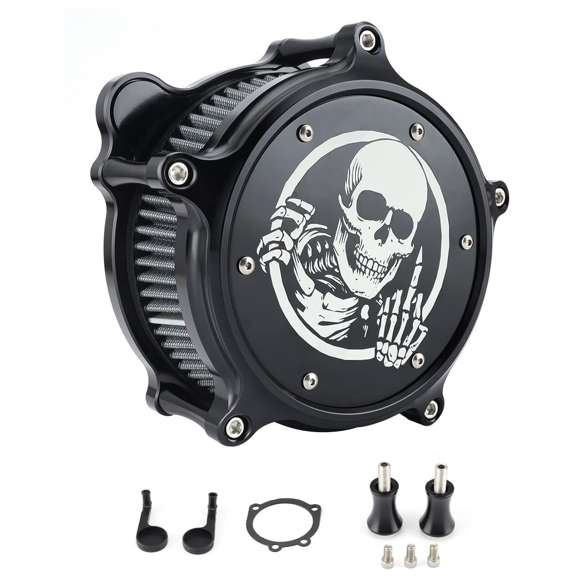 High-Performance Air Filter Intake System Kit - CNC Cut Air Cleaner Chrome Filter for Harley Twin Cam EVO Dyna FXR 93-2017, Softail 2000-2015, Touring Road King Street Glide 1993-2007 (Black) - Enhanced Engine Performance & Airflow for Motorcycles