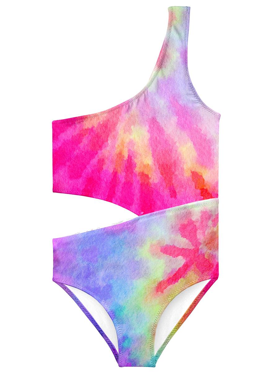 Tie Dye Side Cut Swimsuit for Women - Trendy High Waist Bikini Set with Adjustable Straps - Perfect for Beach, Pool, and Summer Vacations
