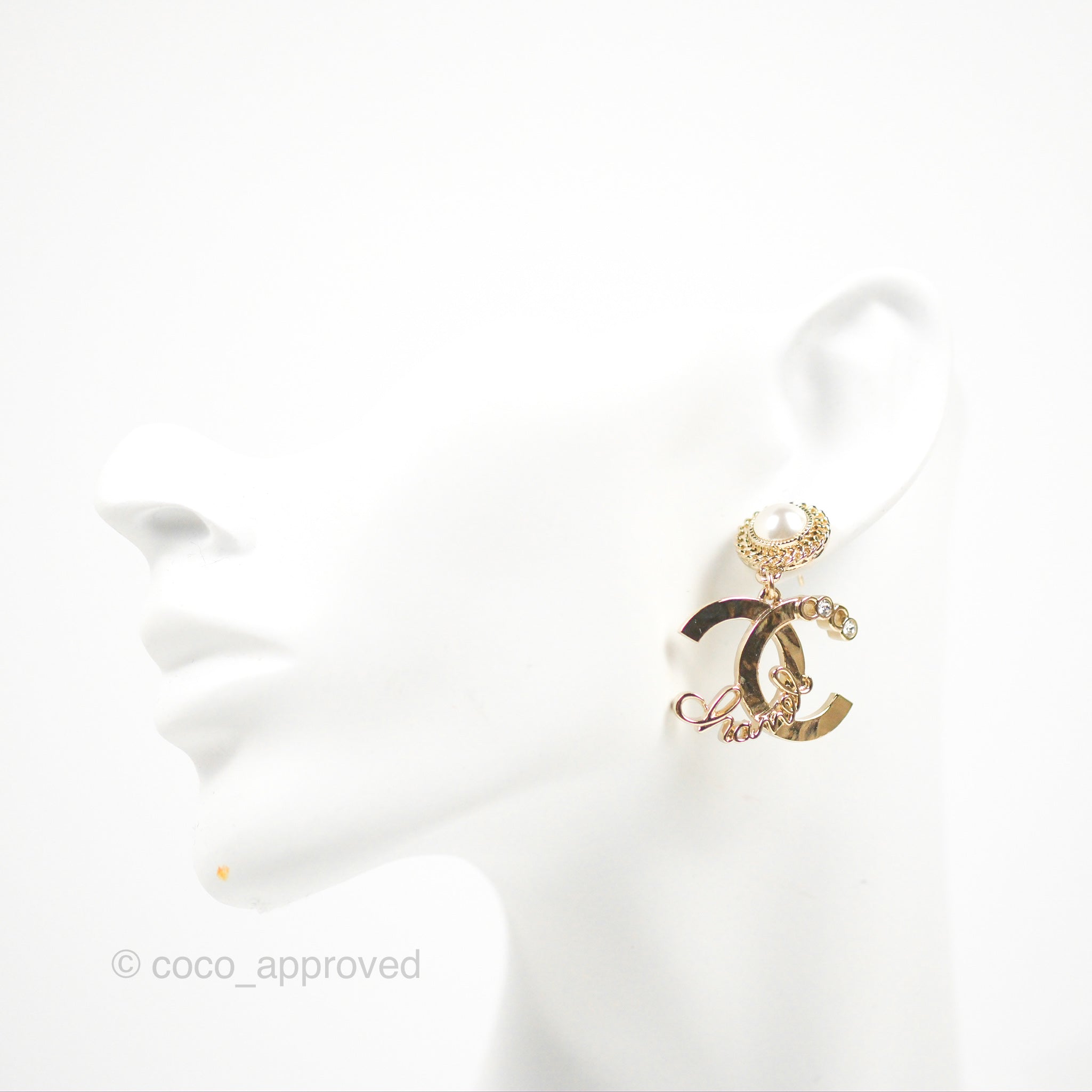Chanel CC Coco Pearl Drop Earrings in Gold Tone - Luxury Fashion Jewelry for Women, Perfect for Parties, Weddings & Special Occasions