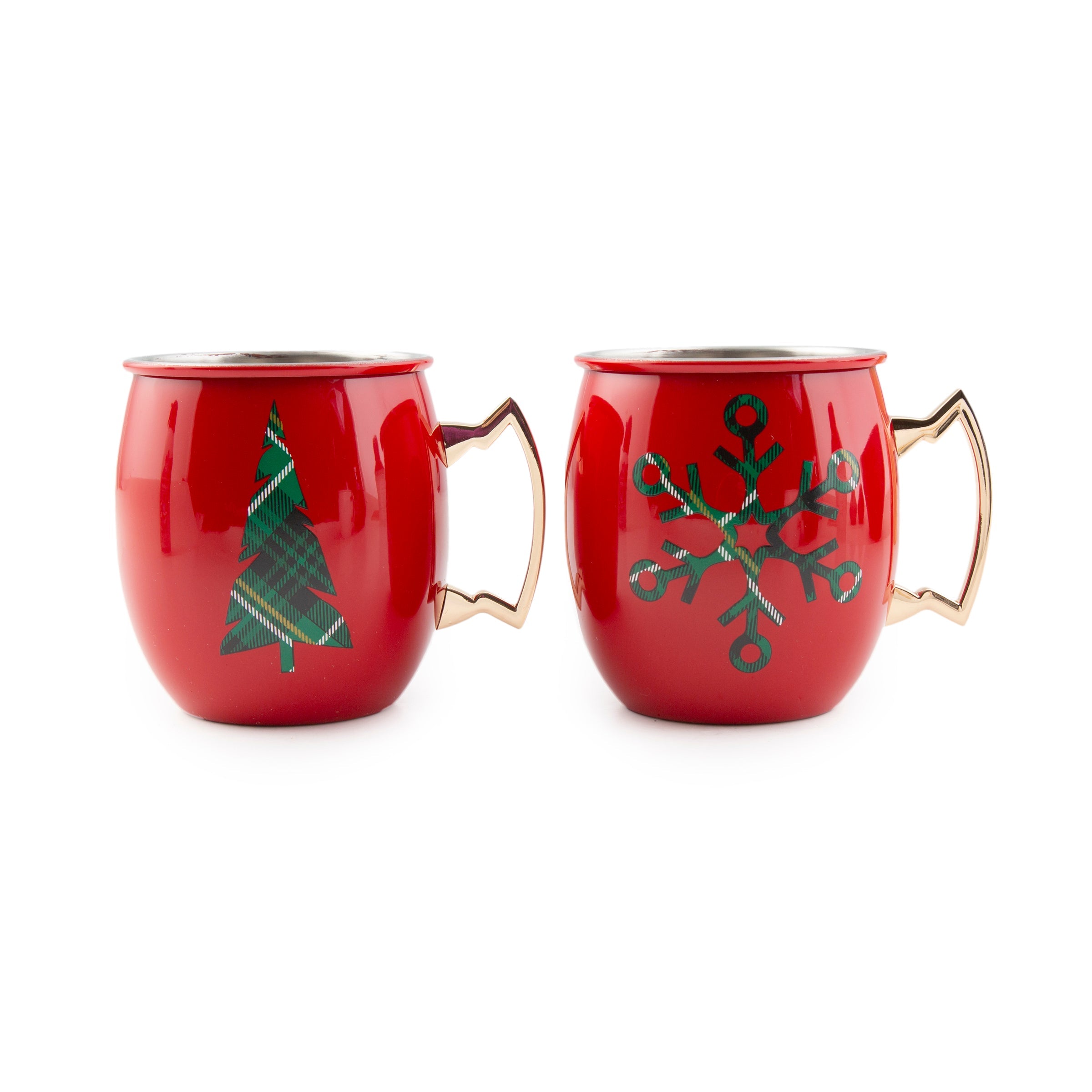 Premium Red Christmas Moscow Mule Mugs Set of 2 - Copper Cups for Holiday Cocktails, Party Drinks & Festive Celebrations