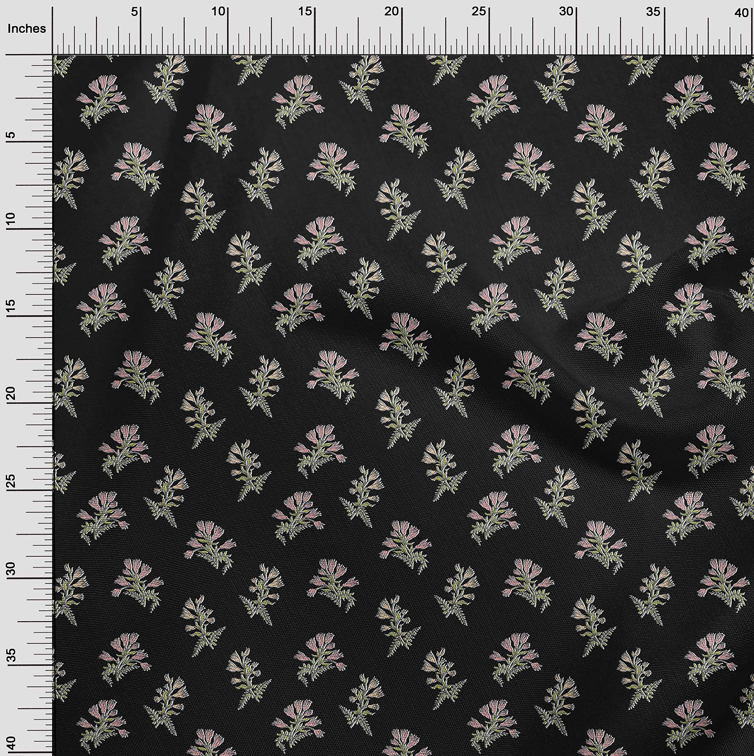 Premium Cotton Poplin Fabric - Black Floral Leaves & Flowers Print, 56 Inch Wide by The Yard | Perfect for Dresses, Skirts, Home Decor & DIY Sewing Projects