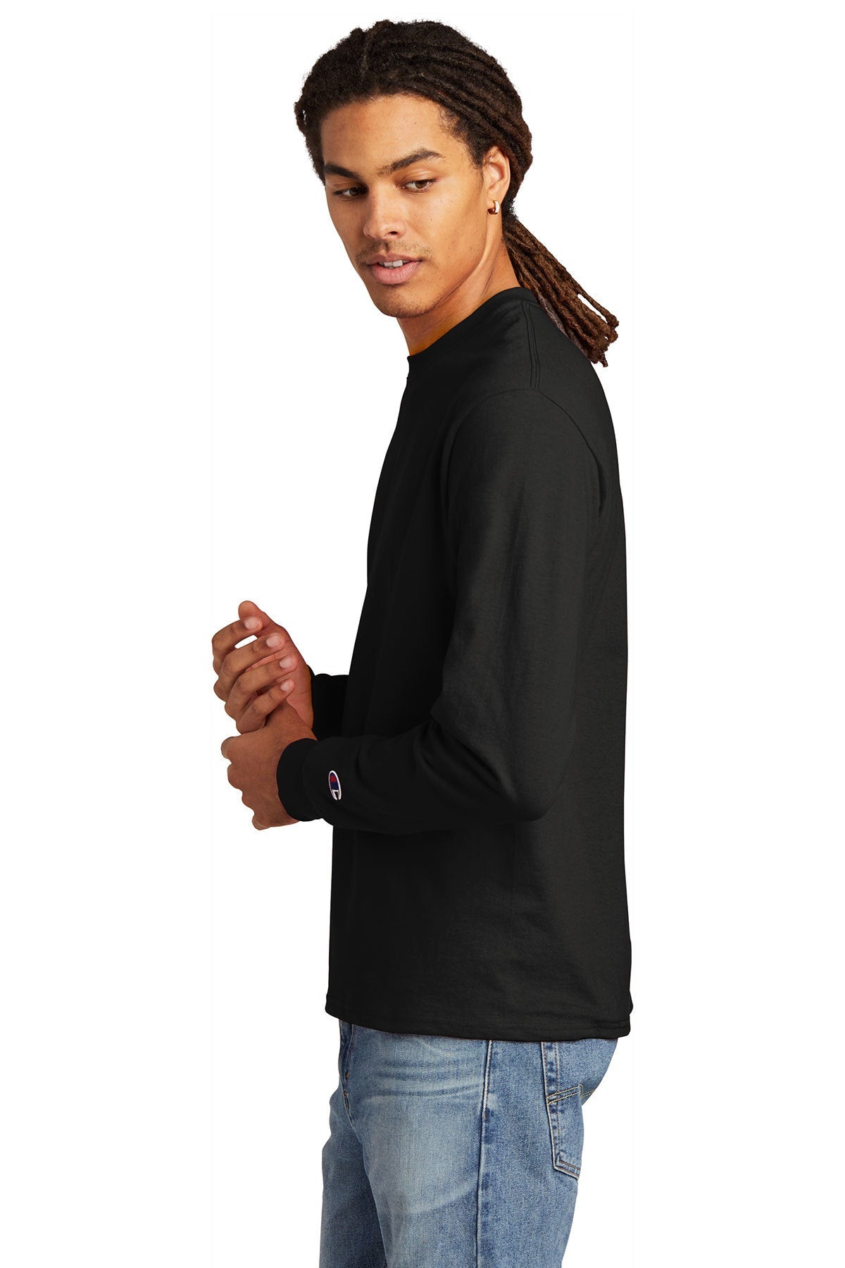 Champion Heritage Jersey Long Sleeve T-Shirt for Men & Women - Soft Cotton Crewneck Tee, Black - Casual Wear, Gym, Lounge & Everyday Outfits