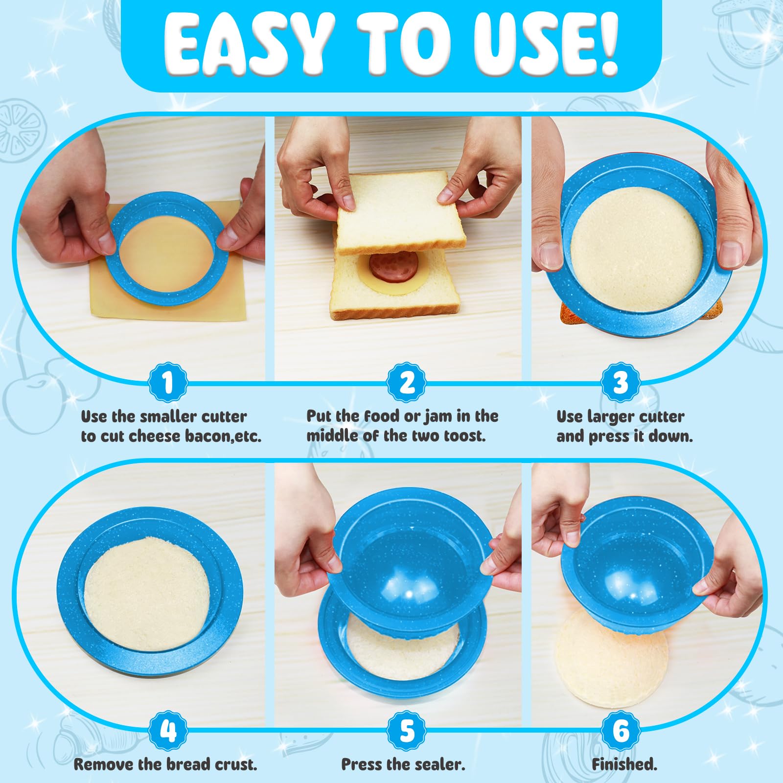 HiYZ Glitter Sandwich Cutter and Sealer Set - 5 PCS Crustless Sandwich Maker for Kids - Peanut Butter & Jelly Cookie Cutter with Sparkling Design - Perfect for School Lunches, Parties and Fun Snack Time