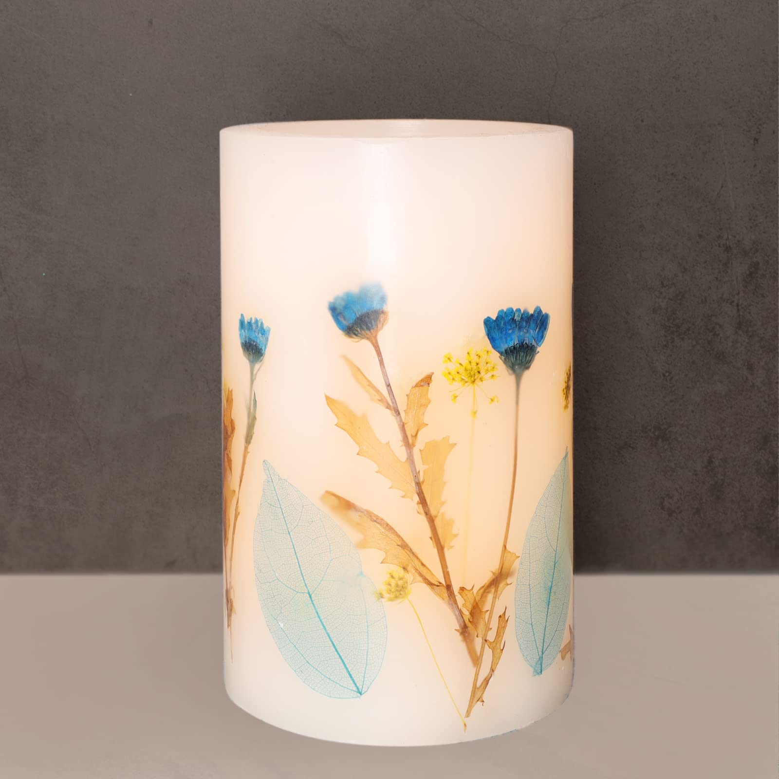 Battery-Operated LED Pillar Candles with Timer - Flameless Flickering Blue Flower Candles in Real Wax for Holiday Decor, Home & Bedroom Lighting - Perfect for Weddings, Parties & Romantic Ambiance