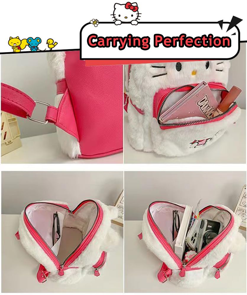 Cute Kawaii Plush Toddler Backpack for Girls & Boys - Soft Furry Mini Backpack with Cartoon Design, Pink Anime School Bag for Preschool & Kindergarten Kids | Perfect Gift for Birthday, Travel & Daily Use