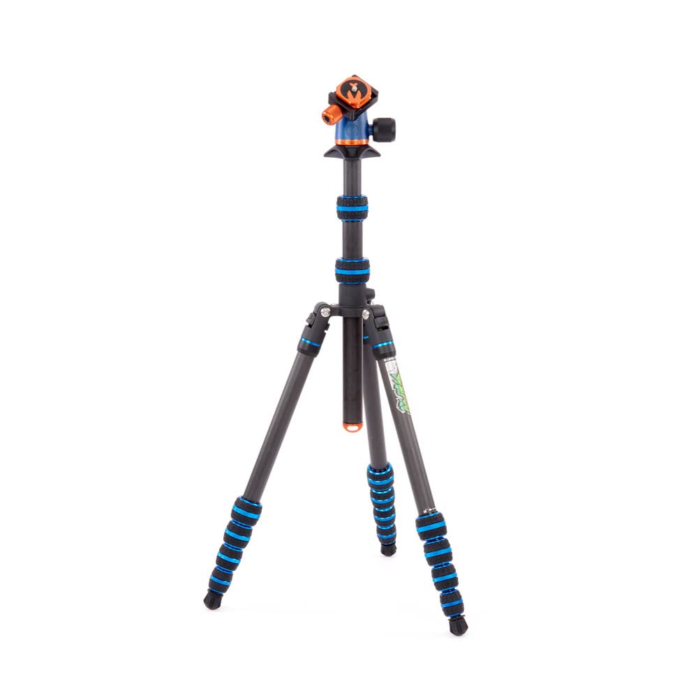 3 Legged Thing Punks Brian 2.0 Carbon Fiber Tripod - Compact Adjustable Travel Camera Stand with Detachable Legs (Blue/Black) - Perfect for Outdoor Photography, Travel Vlogging & DSLR Shooting