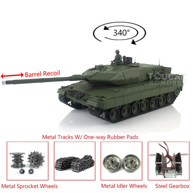 Heng Long 1/16 Scale TK7.0 Edition Leopard 2A6 RTR RC Tank with Barrel Recoil & Metal Tracks - 3889 Model | Premium Remote Control Military Vehicle for Boys & Adults | Perfect Gift for Father's Day, Birthday & Outdoor Play