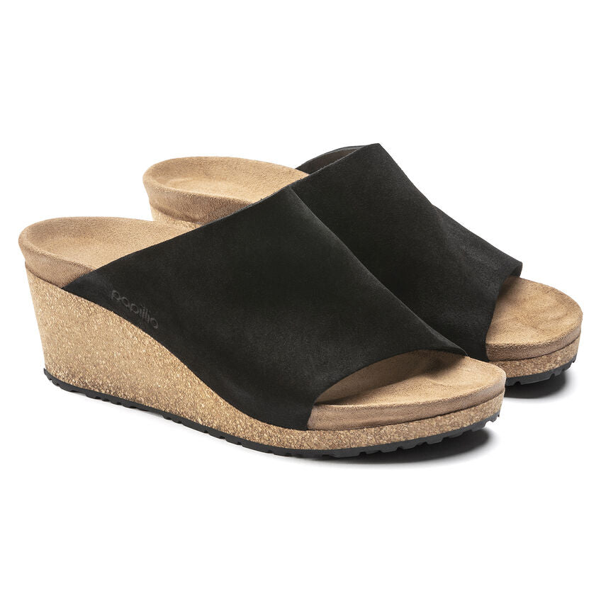 Birkenstock Papillio Namica Suede Leather Sandals for Women - Comfortable Black Slide Sandals for Casual Wear, Walking & Summer Outfits