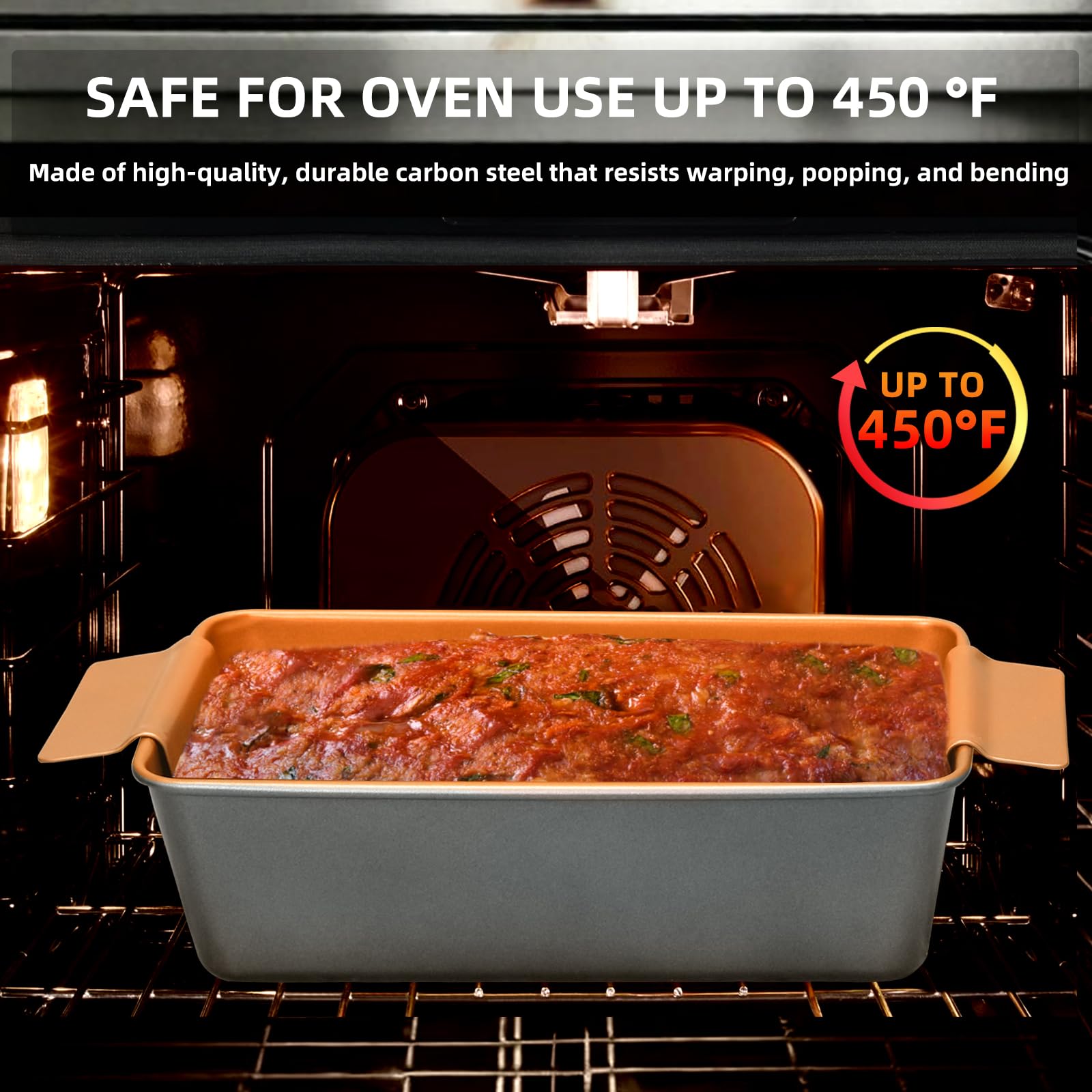 Nonstick Meatloaf Pan with Drain Tray - 9.8 x 5.7 Inch Bicolor Loaf Pan Set for Baking Meatloaf, Homemade Banana Bread, and Oven Recipes (Golden) - Perfect for Family Dinners and Holiday Cooking