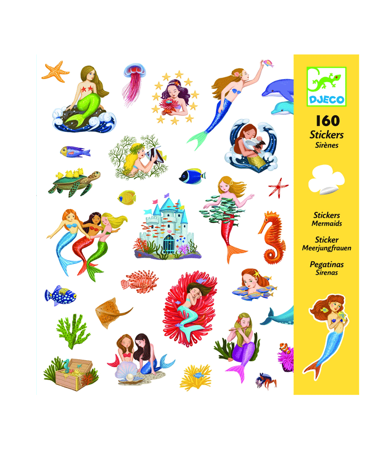 160 Unique Mermaid Stickers for Kids - Waterproof Vinyl Decals for Scrapbooking, Laptops, Water Bottles - Djeco Premium Art Stickers for DIY Crafts, School Supplies & Party Favors