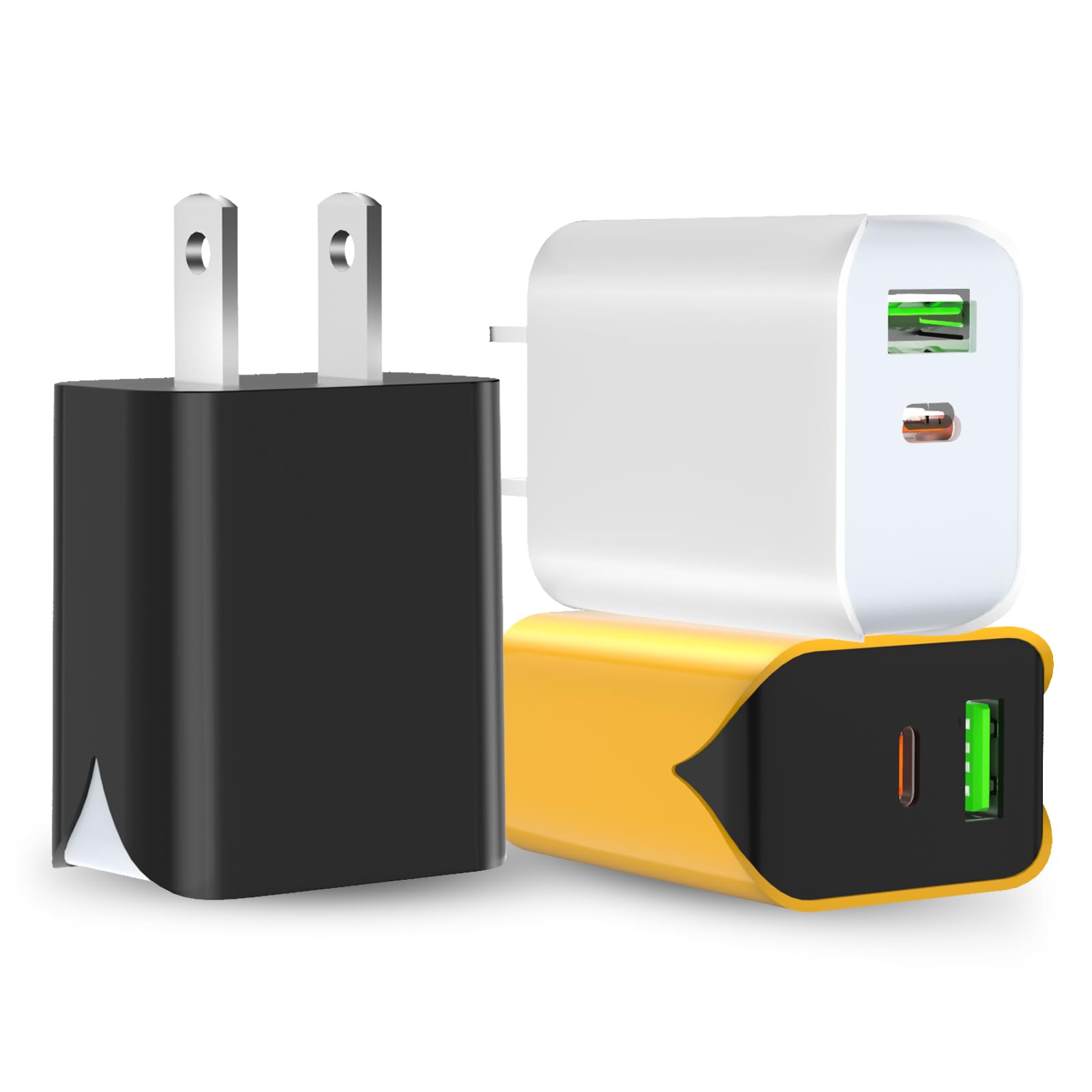 20W USB C Charger Block 3-Pack - UL Certified Dual Port PD+QC Fast Wall Charger for iPhone 15/14/13/12/11/Pro Max/XS/XR/X, Samsung Galaxy S24/S23/S22, LG - Perfect for Home, Office & Travel Charging Needs