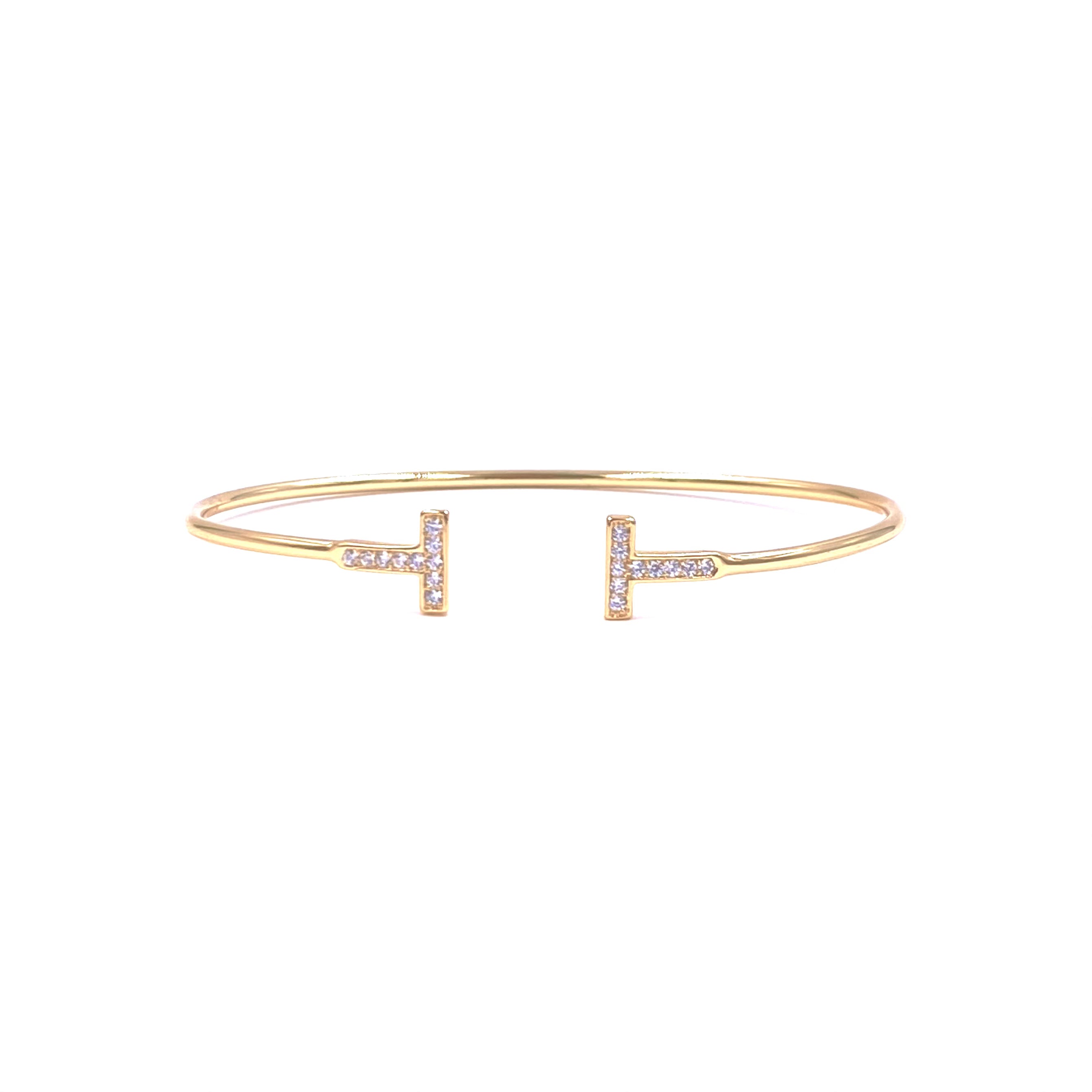 Ashley Gold Stainless Steel Gold Plated Cubic Zirconia T-Design Bangle Bracelet for Women - Perfect for Parties, Weddings & Everyday Elegance