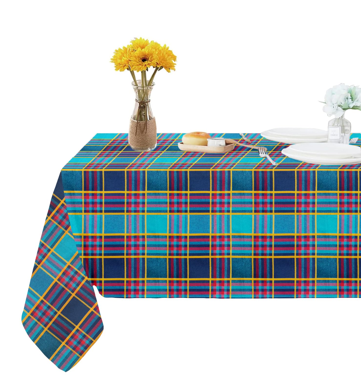 Lushomes Green Checkered Cotton Tablecloth - 36x60 Inch (3x5 FT) Center Table Cover with 1cm Hem - Perfect for Dining Tables, Study Desks & Coffee Tables - Washable & Durable Home Decor (Pack of 1)