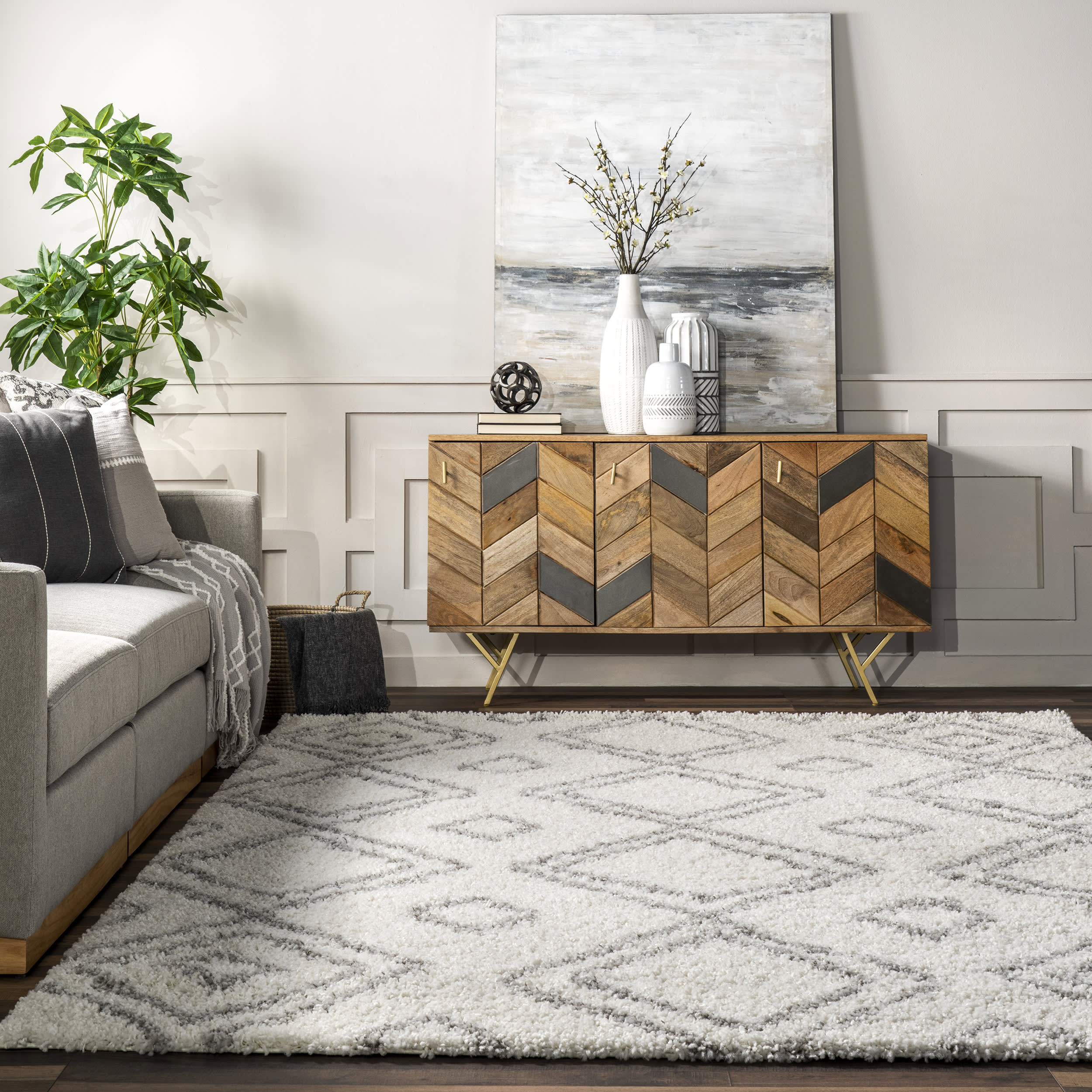 Premium Double Diamond Shag Rug - Soft Plush White Area Carpet for Living Room, Bedroom & Nursery - Cozy Home Decor & Floor Mat for Kids Play Area
