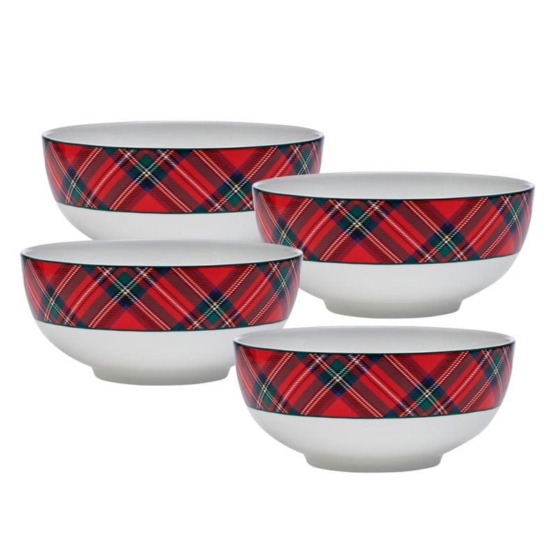 Premium Tartan Red Set of 4 Soup & Cereal Bowls - 16oz Porcelain Dinnerware for Soup, Cereal, Pasta, Ice Cream - Perfect for Family Meals, Dinner Parties & Holiday Gatherings