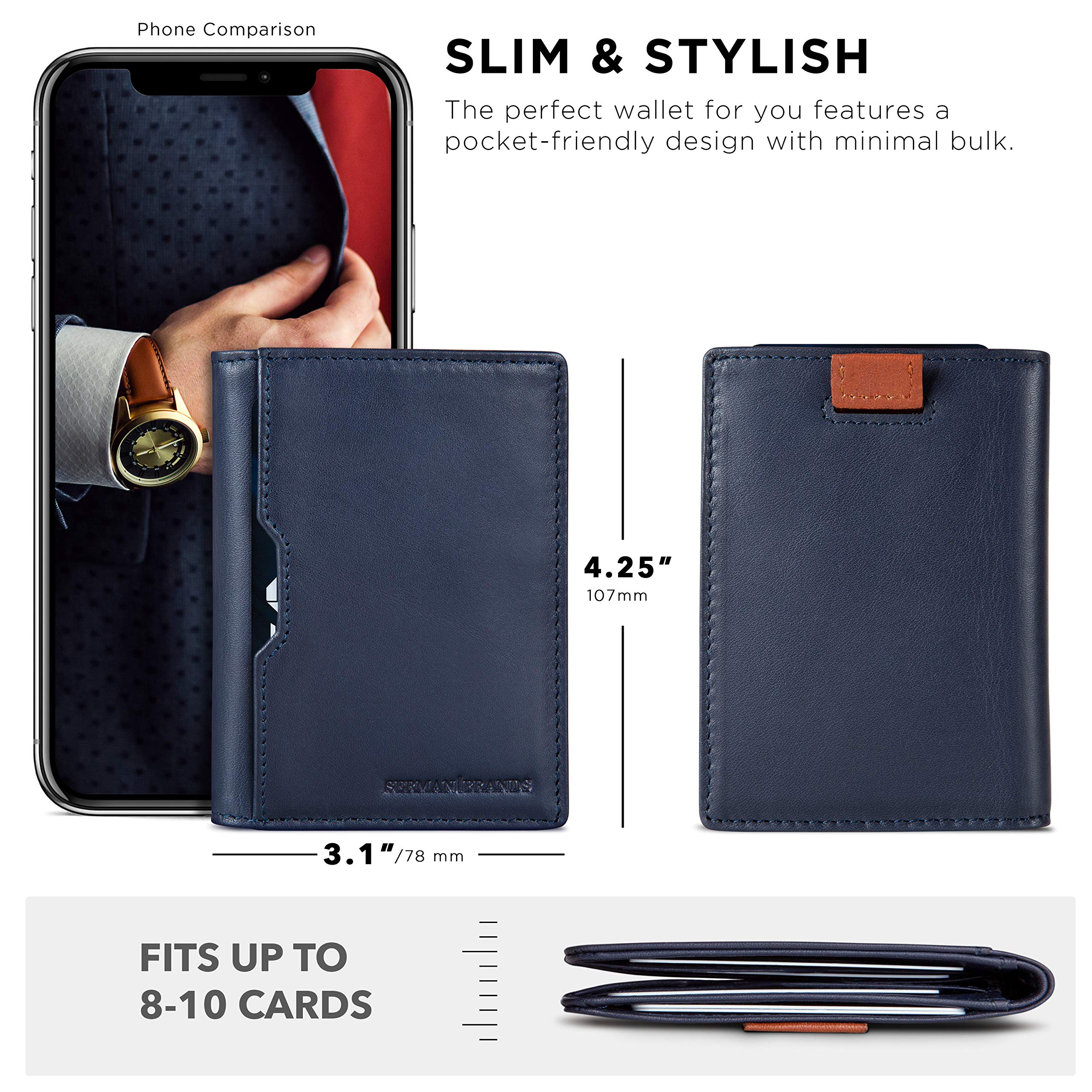 SERMAN BRANDS Slim RFID Blocking Leather Wallet for Men - Minimalist Front Pocket Bifold Card Holder for Travel & Everyday Use